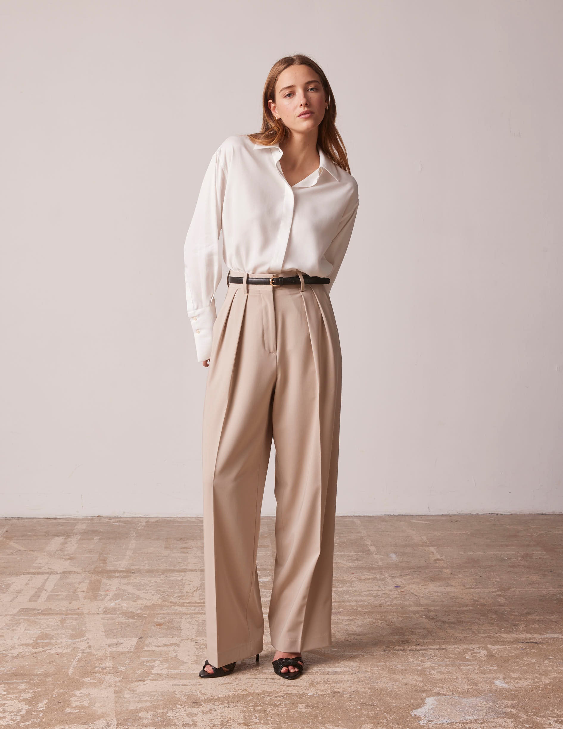 White Lilas shirt with hidden buttons placket - Lyocell - Long Collar