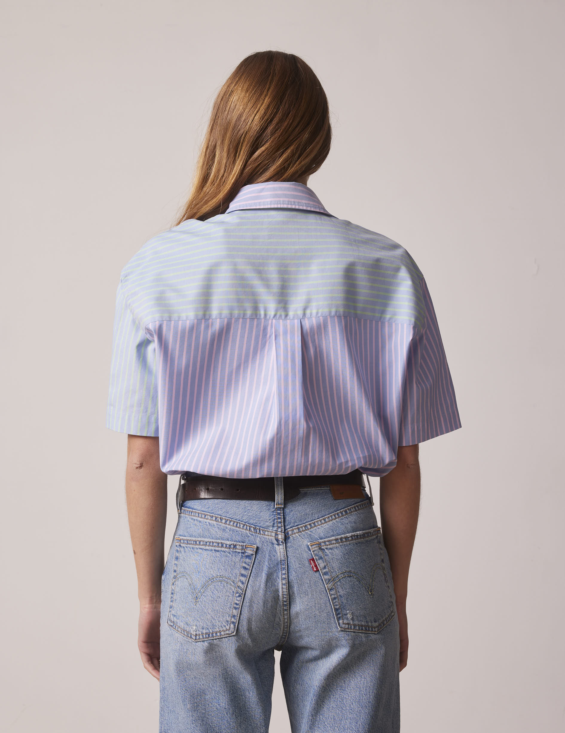 Short sleeve green Lilou Fun shirt - pin point - Shirt Collar