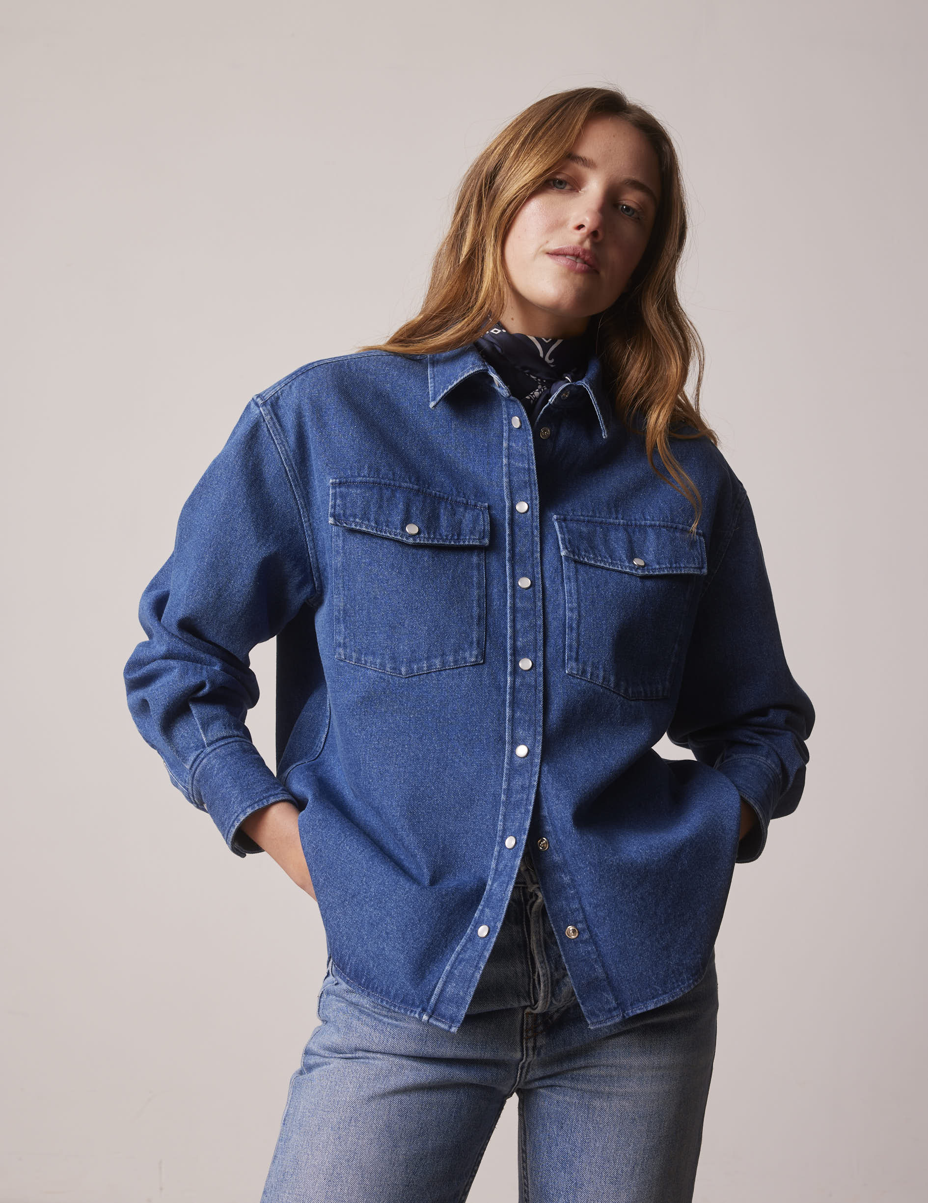 Oversized navy blue denim Lorelie shirt - Denim - Shirt Collar