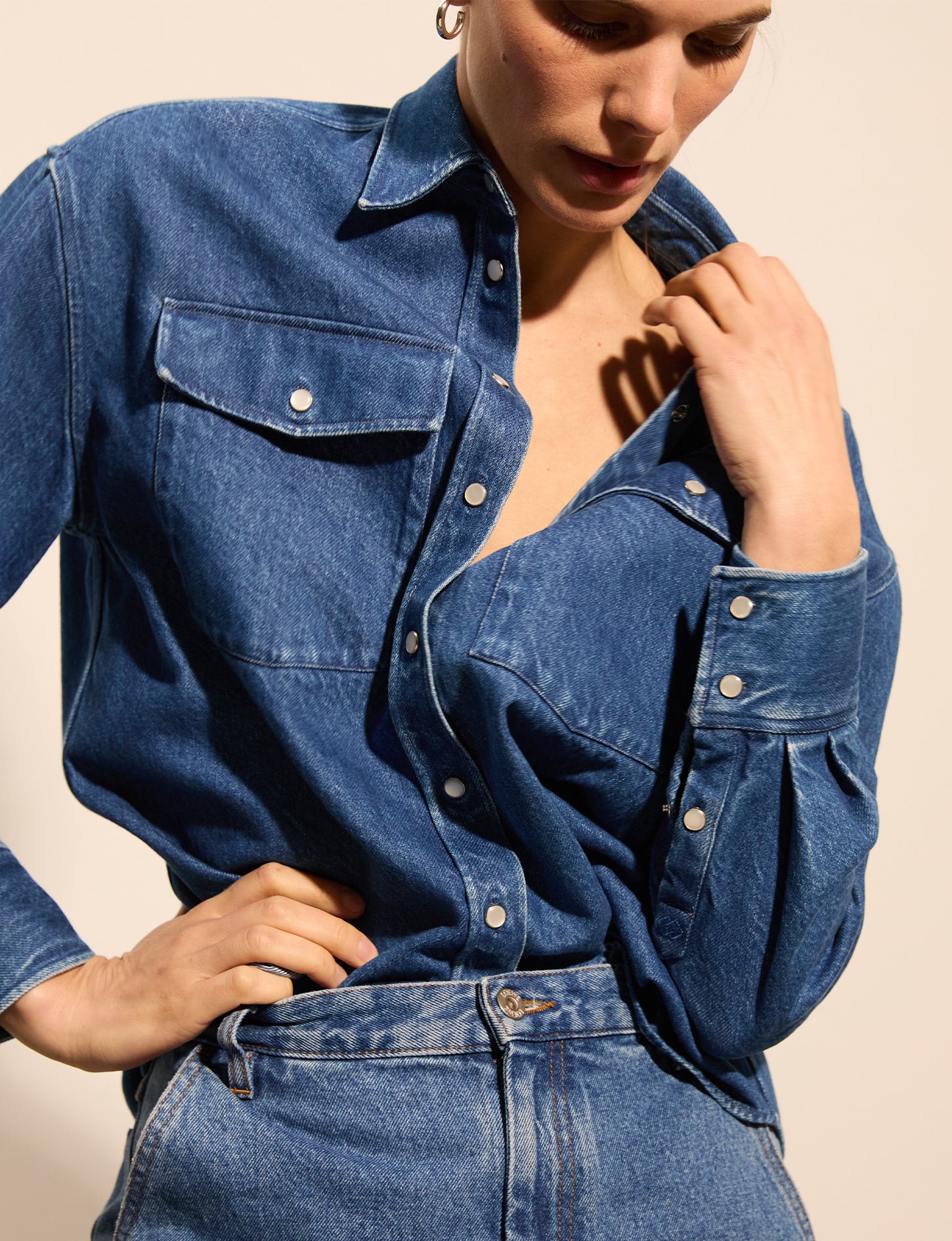 Oversized navy blue denim Lorelie shirt - Denim - Shirt Collar