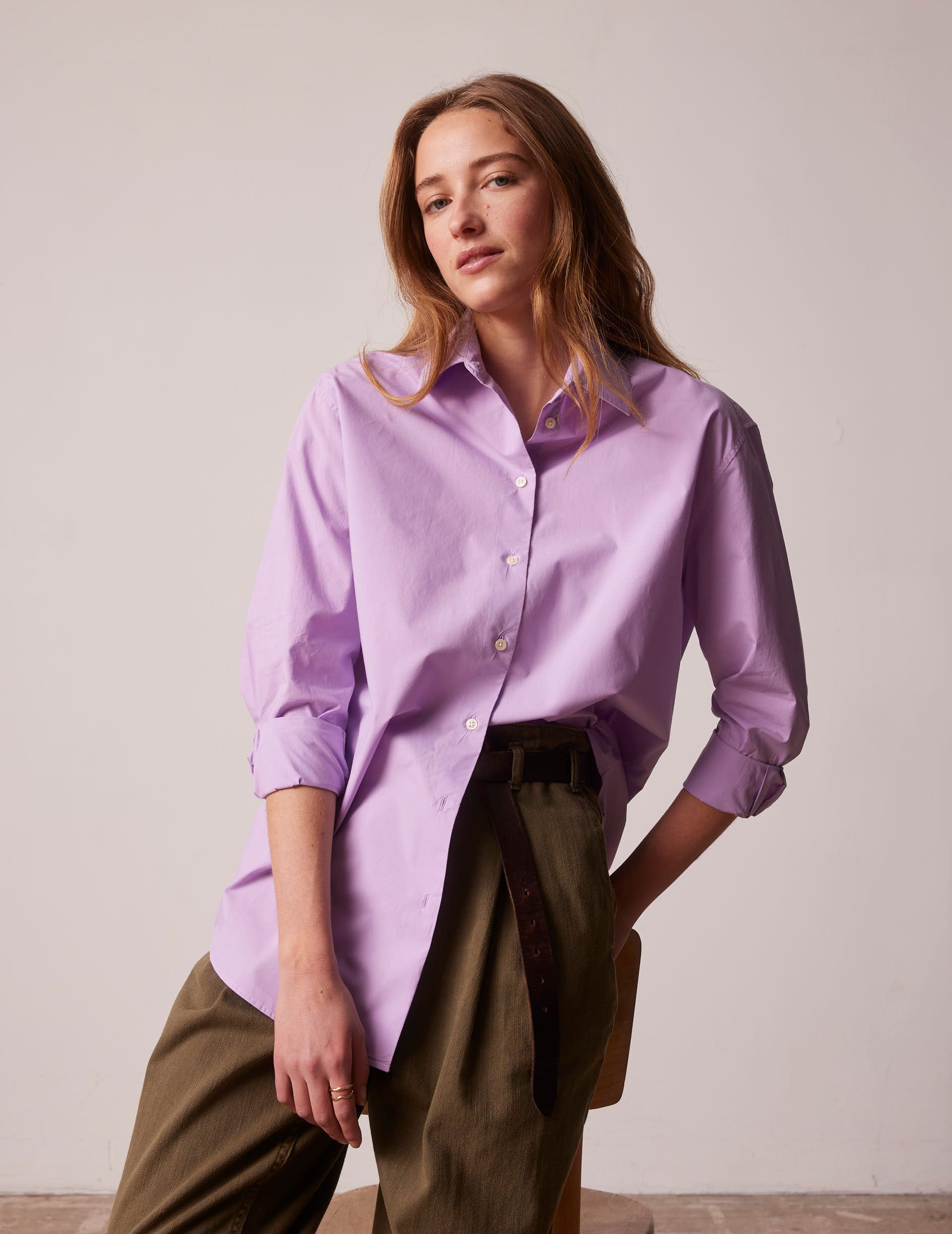 Oversized purple Mathilde shirt - Poplin - Shirt Collar