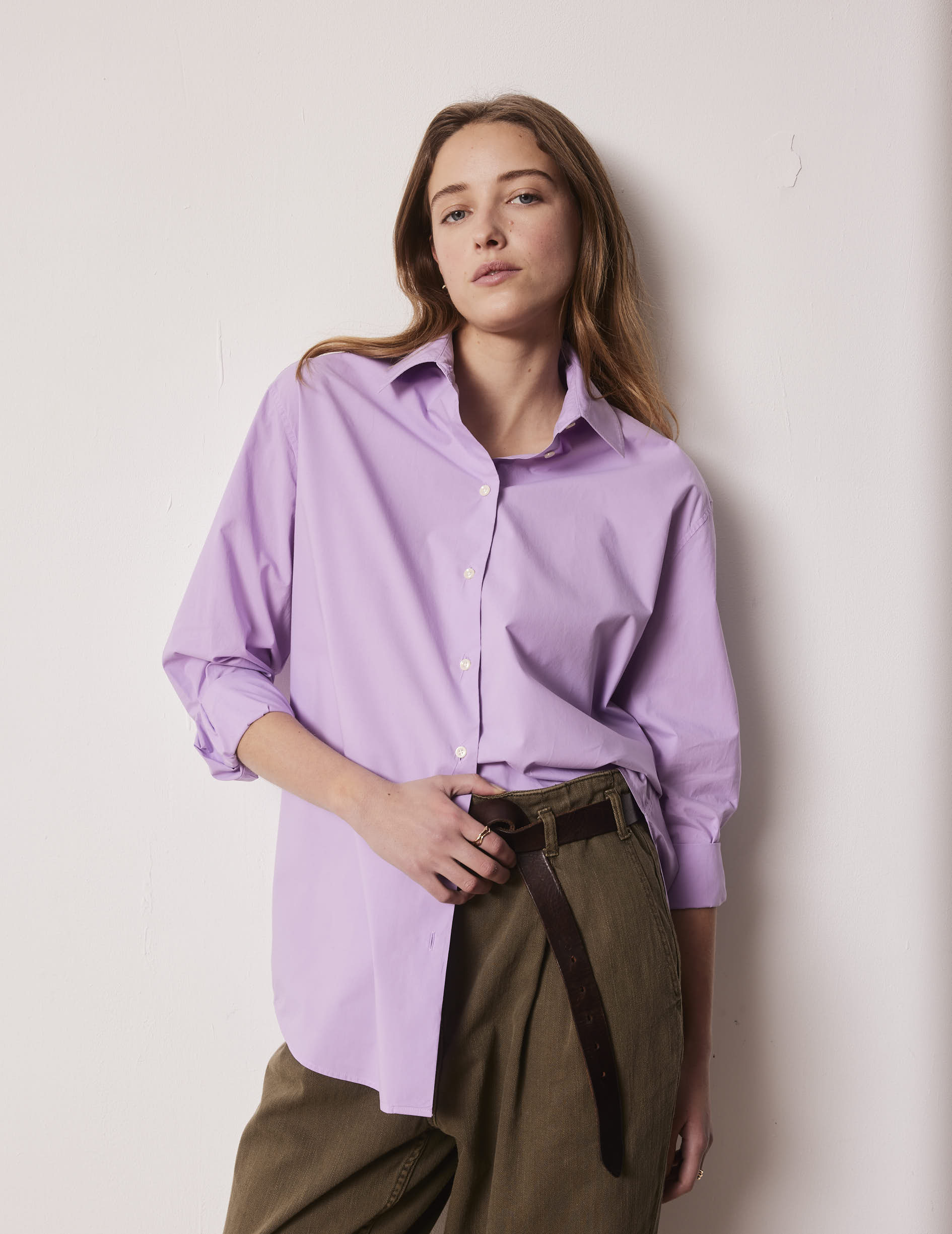 Oversized purple Mathilde shirt - Poplin - Shirt Collar