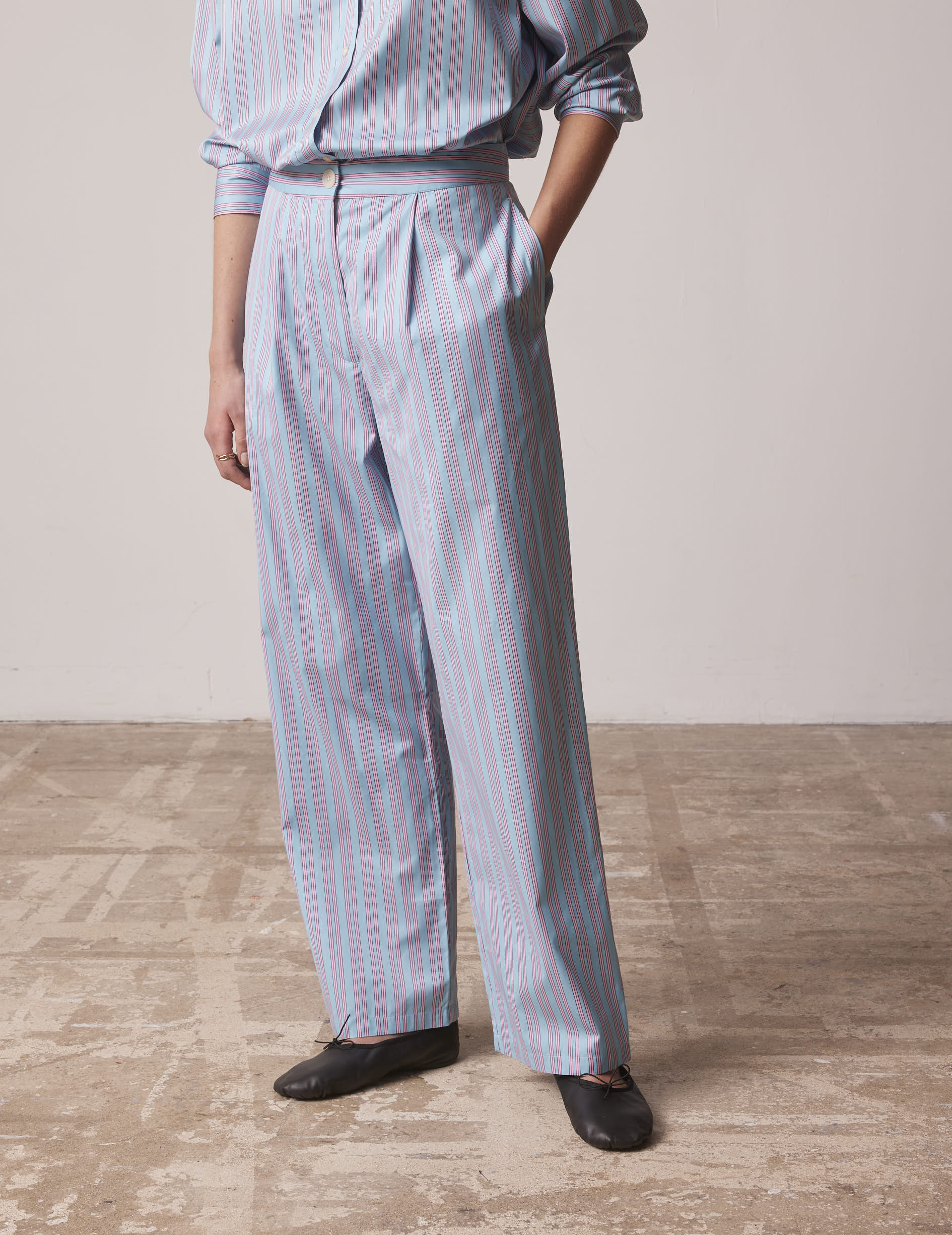 Blue striped Léone pants in cotton twill