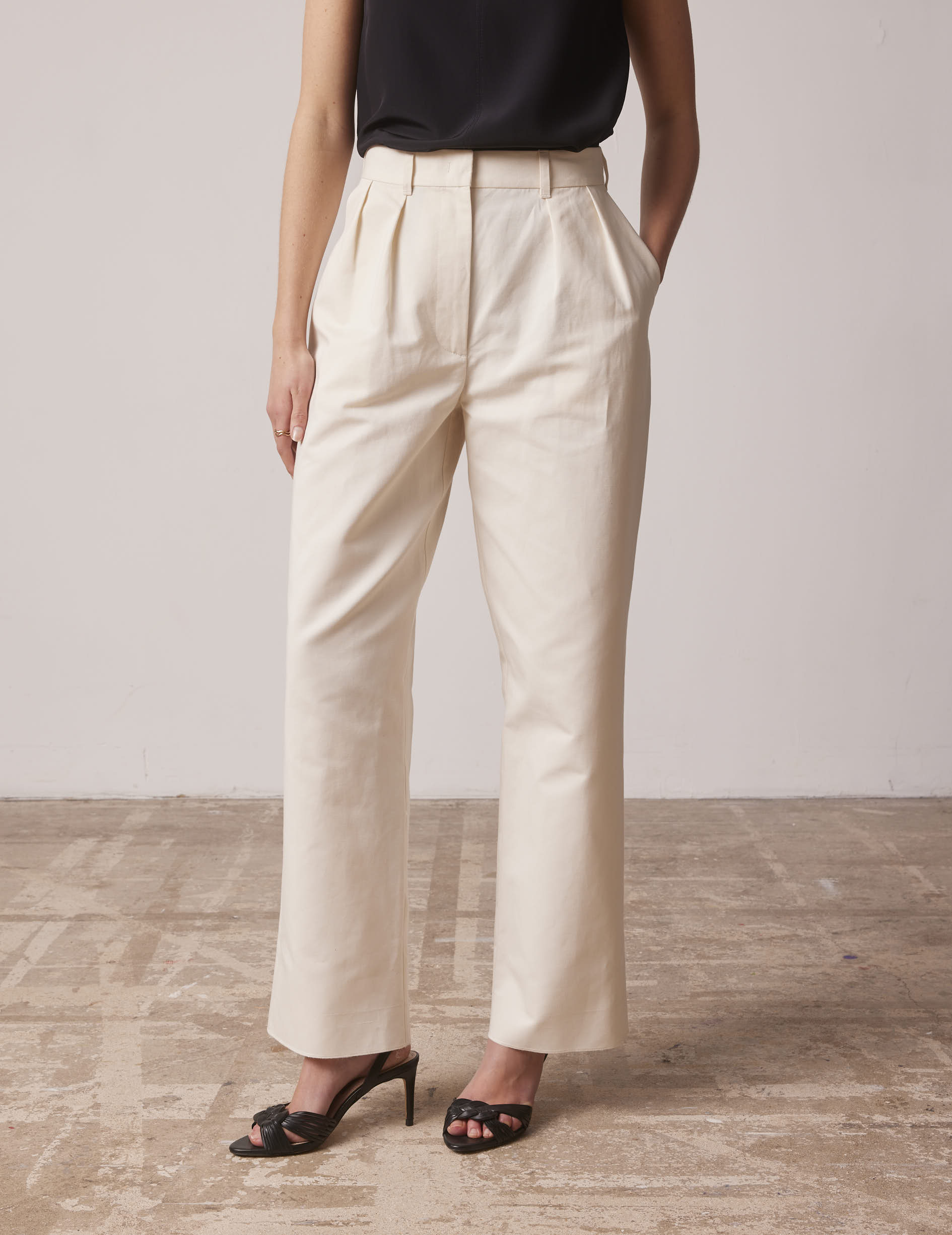Ecru Lyzie pants in cotton and linen