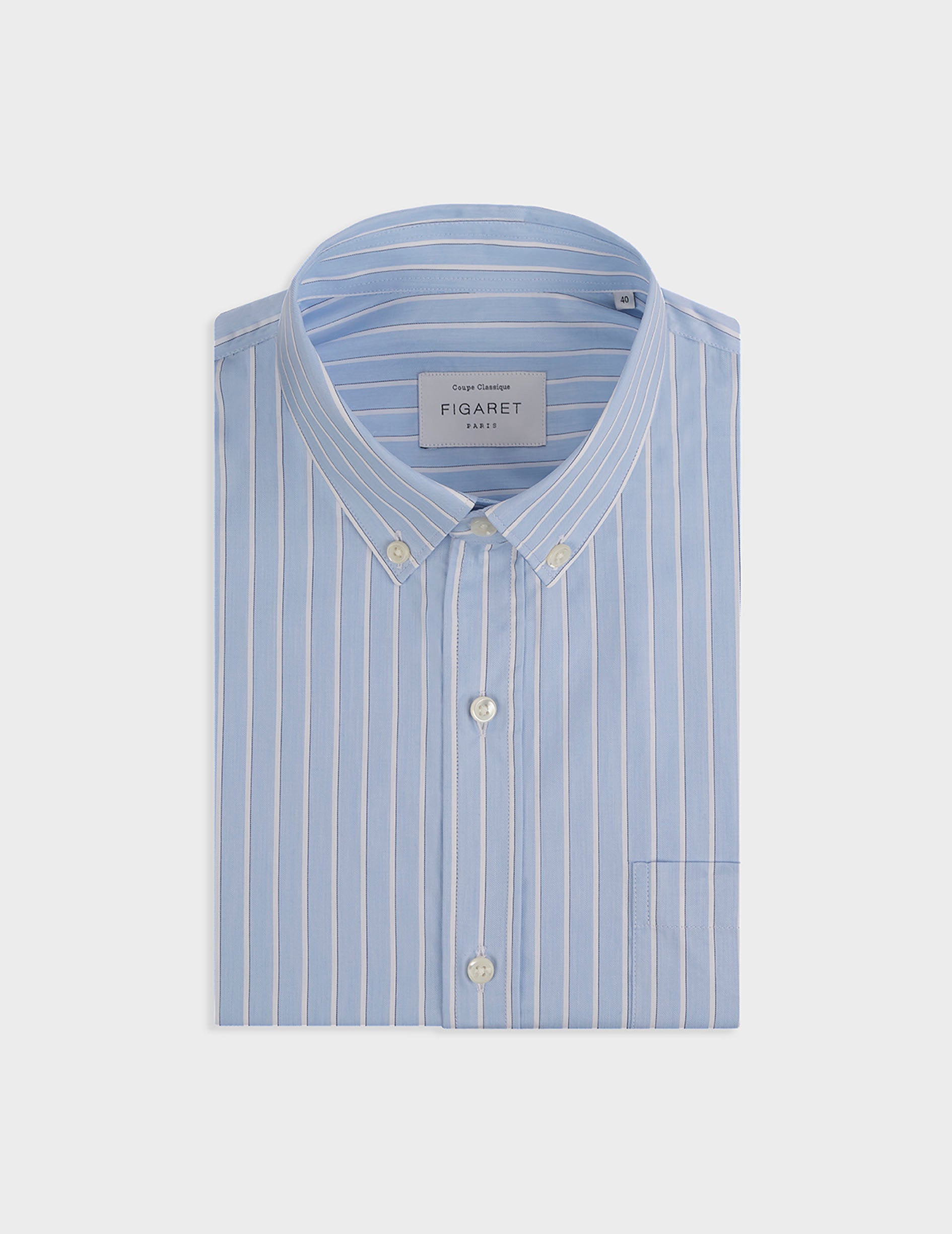 Blue striped classic shirt - Twill - American Collar