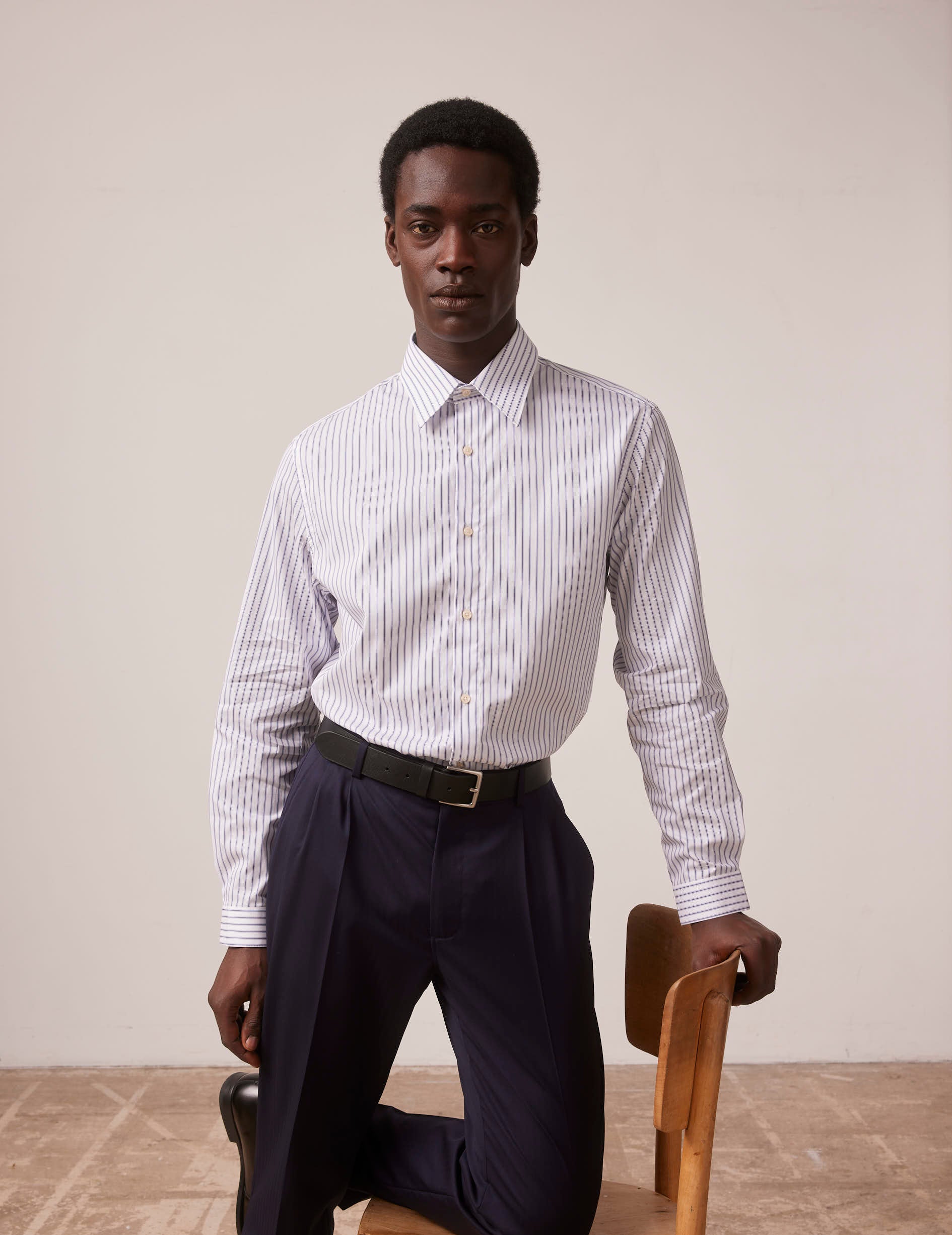 Navy blue striped Antonin shirt - Poplin - Prodigious Collar