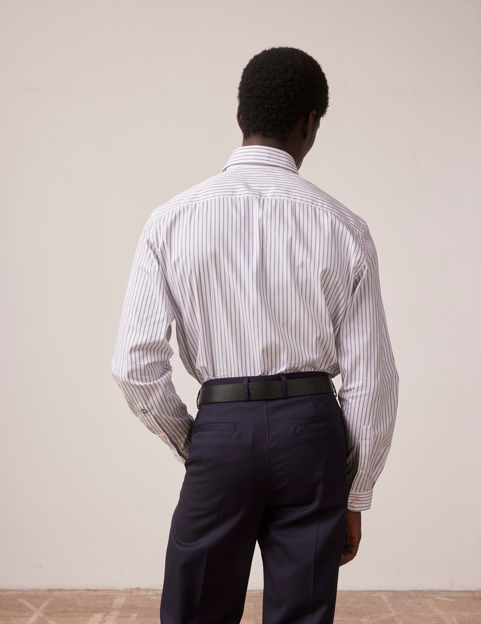 Navy blue striped Antonin shirt - Poplin - Prodigious Collar