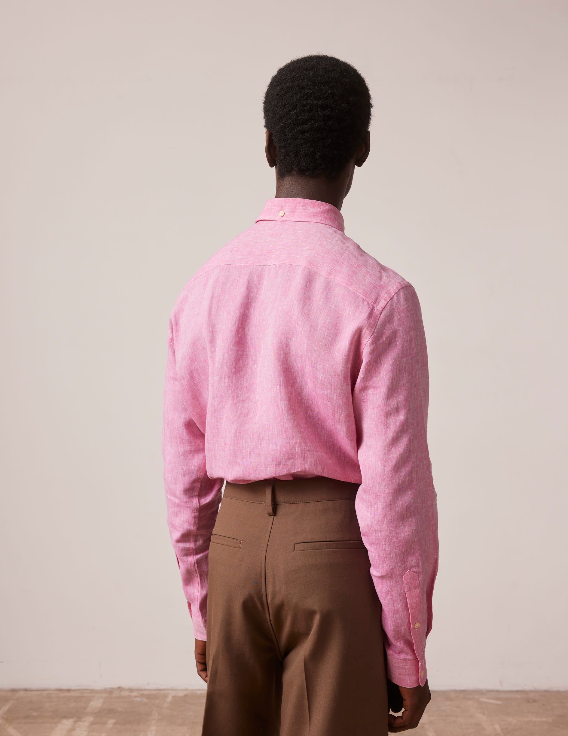 Pink linen Aristote shirt - Linen - Italian Collar