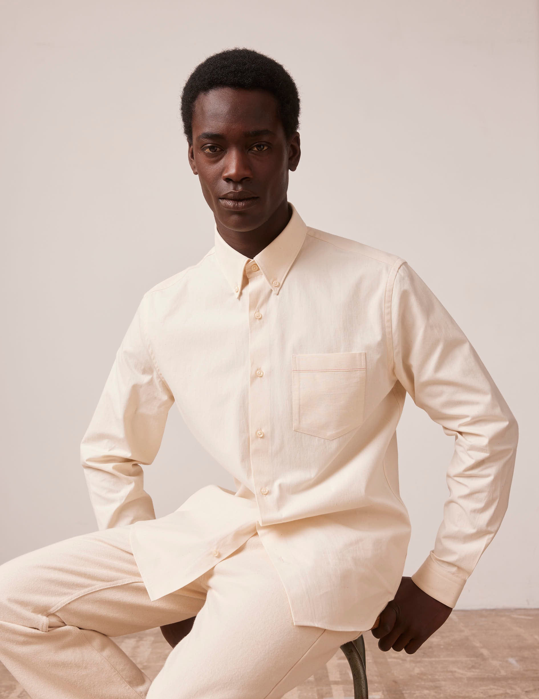 Ecru Armand shirt - Selvedge canvas - Prodigious buttoned Collar