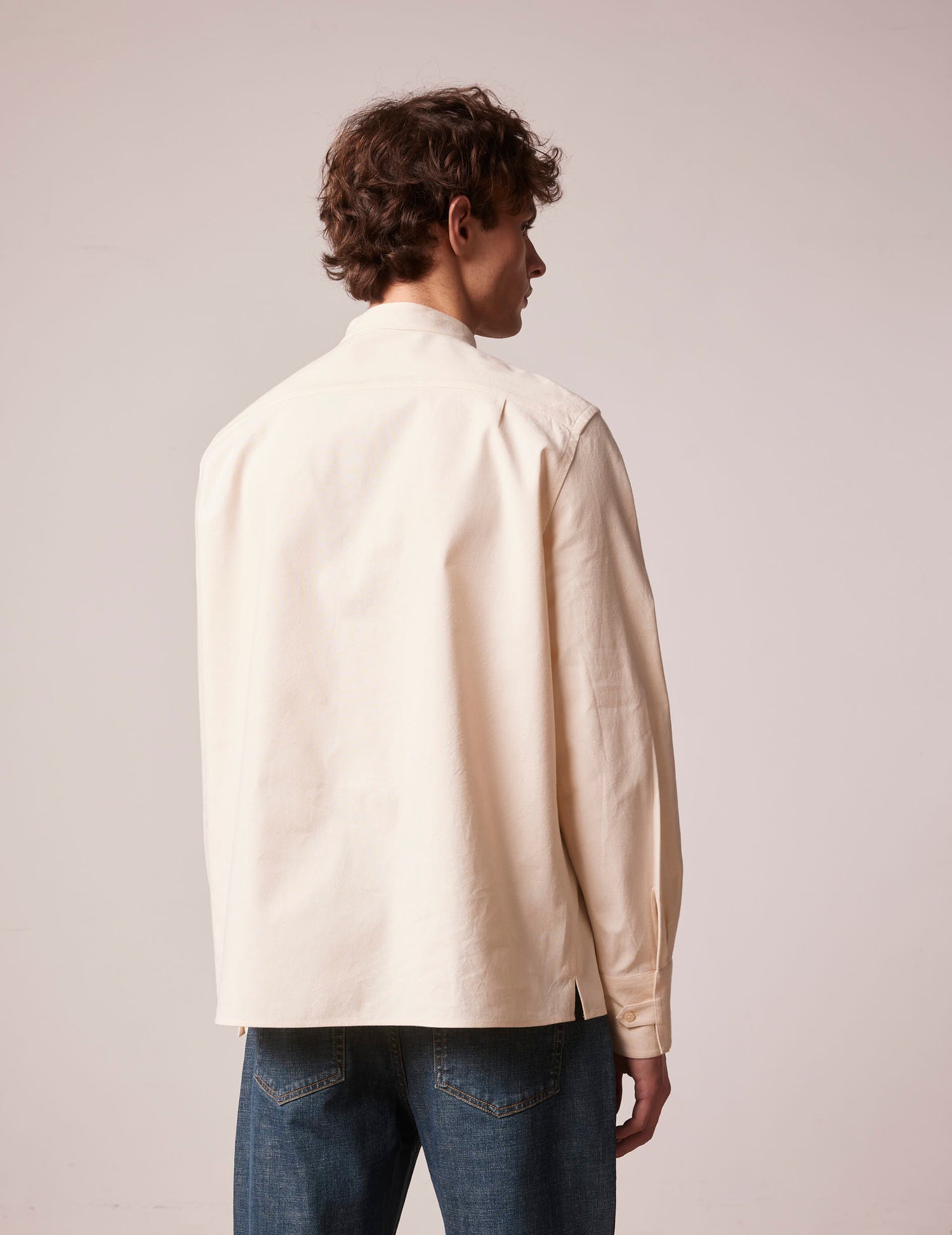 Arthur unisex popover shirt ecru - Coton canvas - Officer in deported point Collar#5