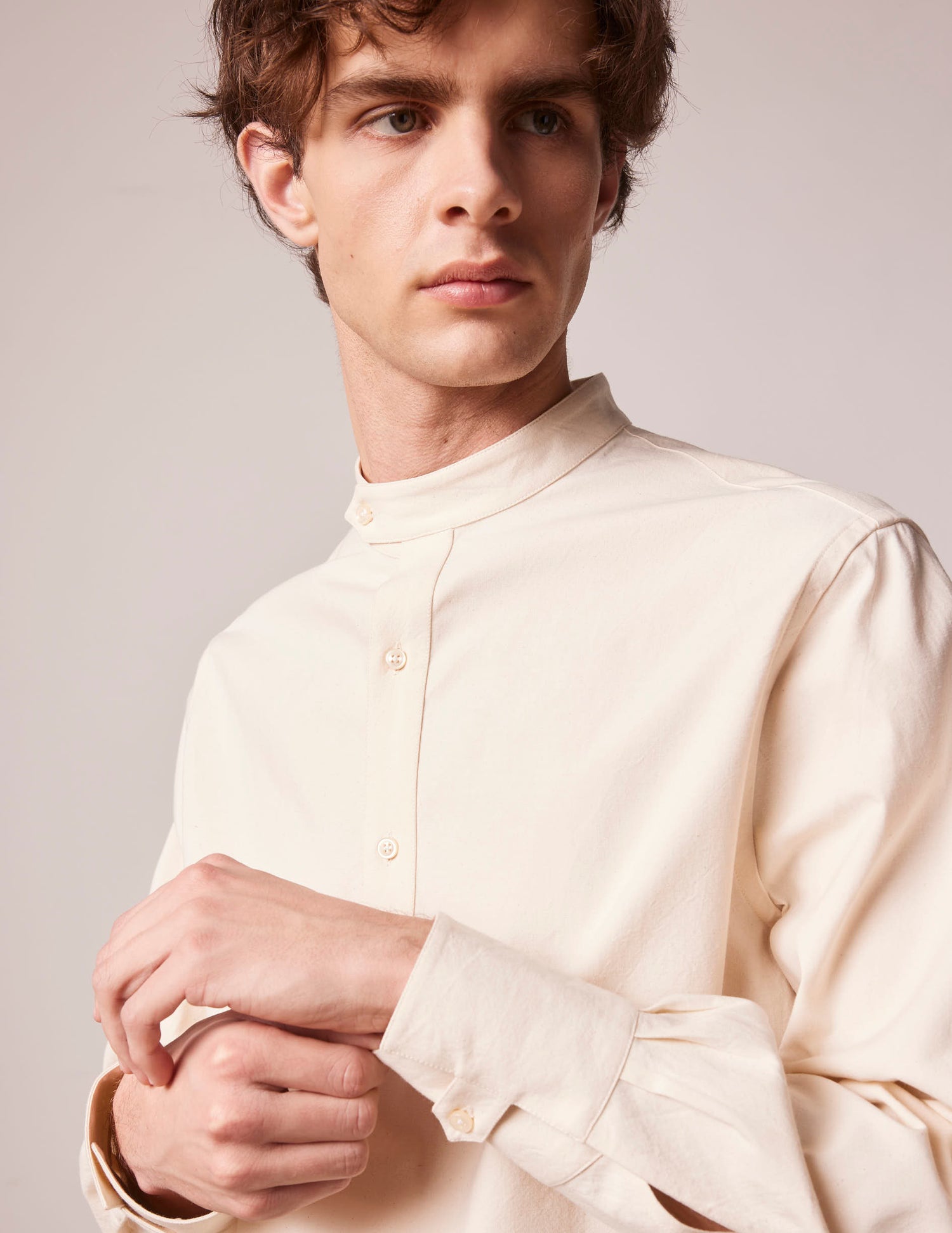 Arthur unisex popover shirt ecru - Coton canvas - Officer in deported point Collar#6
