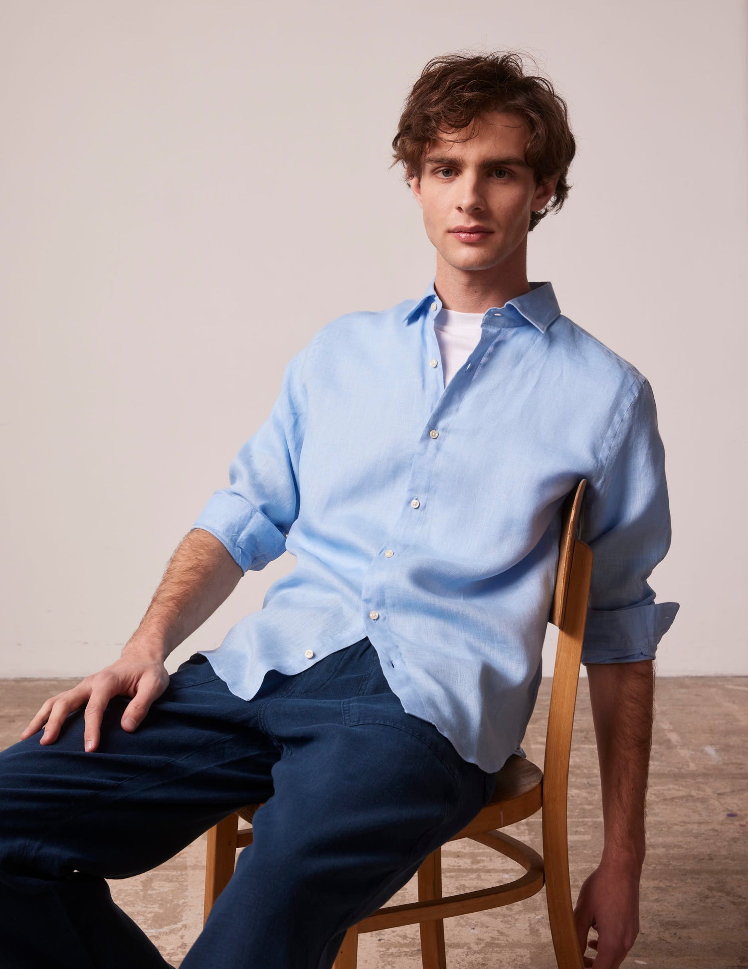 Blue linen Auguste shirt - Linen - French Collar
