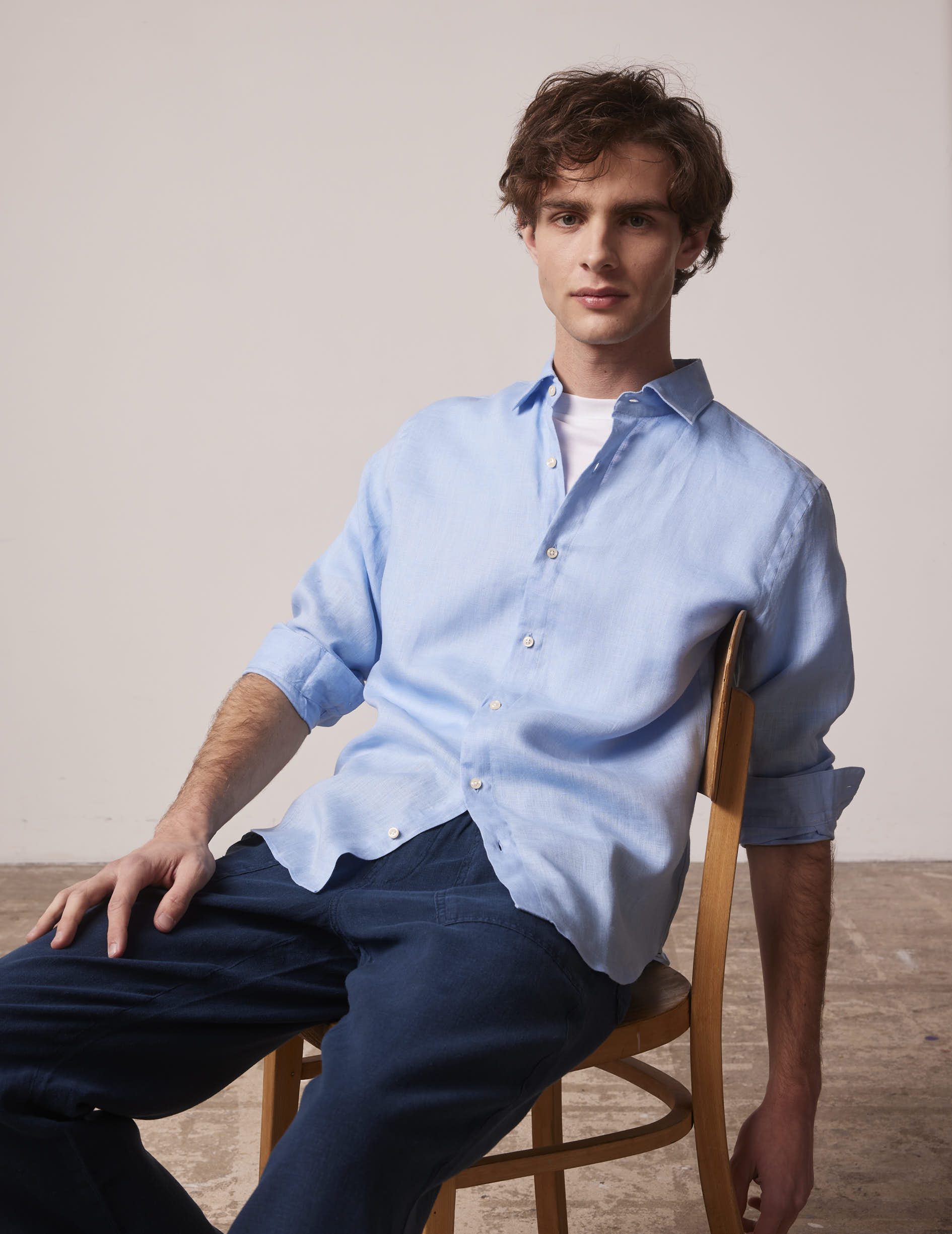Blue linen Auguste shirt - Linen - French Collar