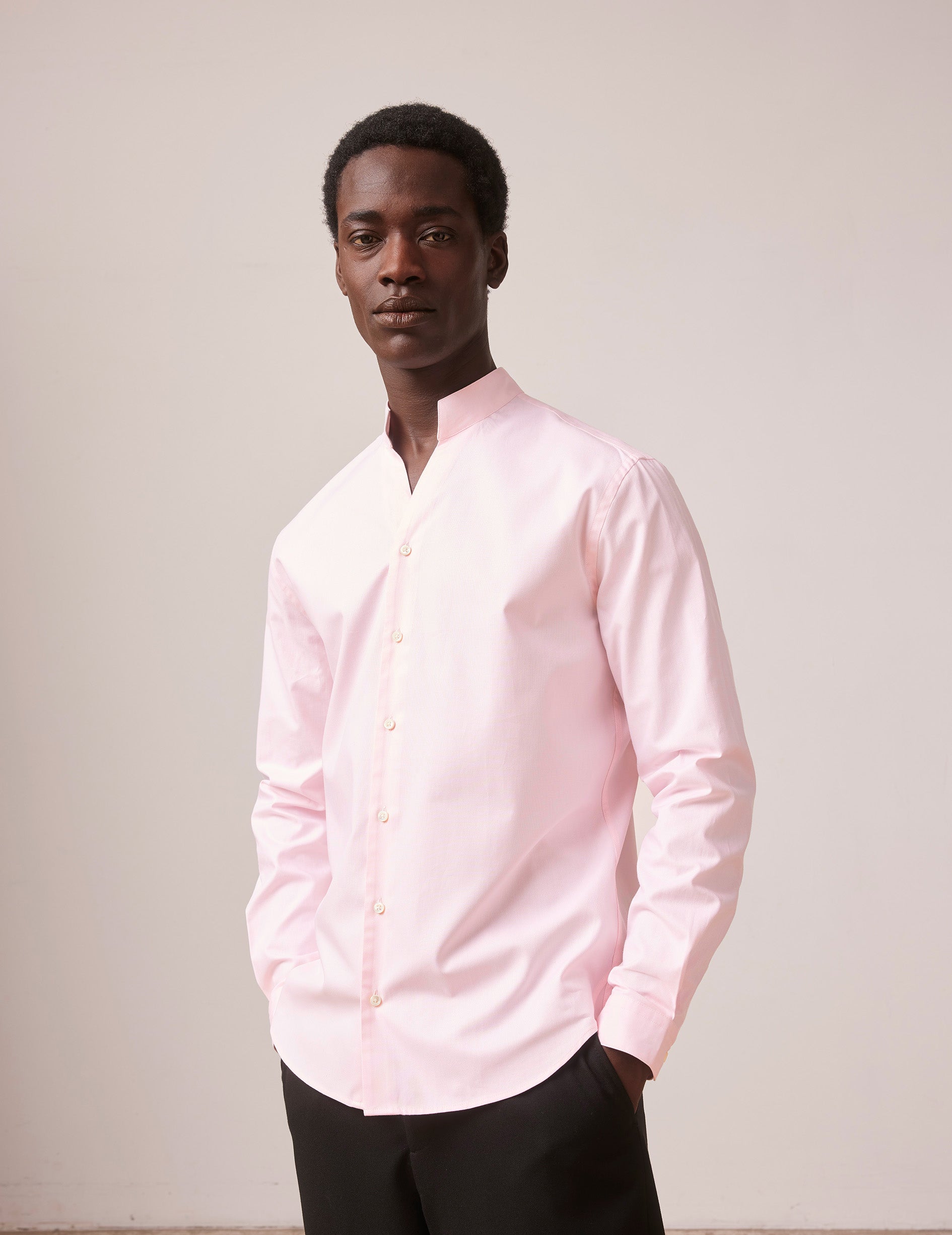 Pink Carl shirt - fashioned - Open straight Collar