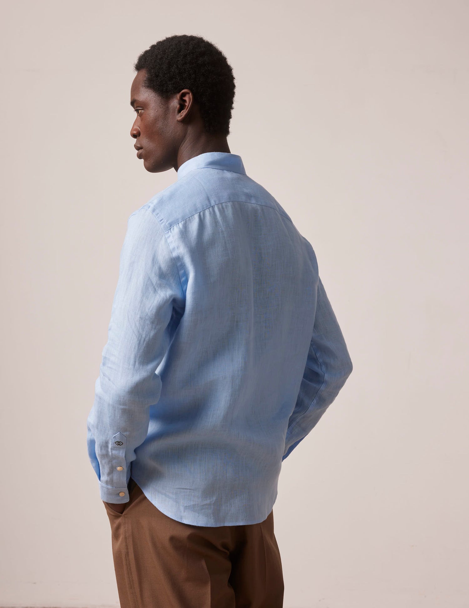 Blue linen Carl shirt - Linen - Open straight Collar#2
