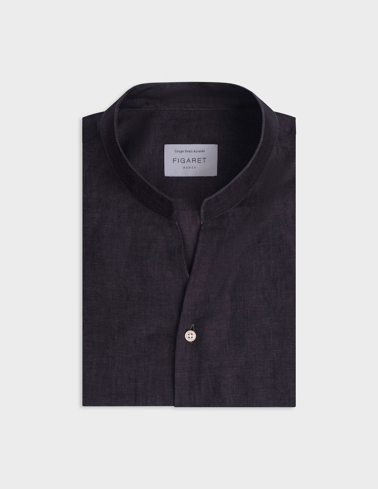 Black linen Carl shirt - Linen - Open straight Collar#4