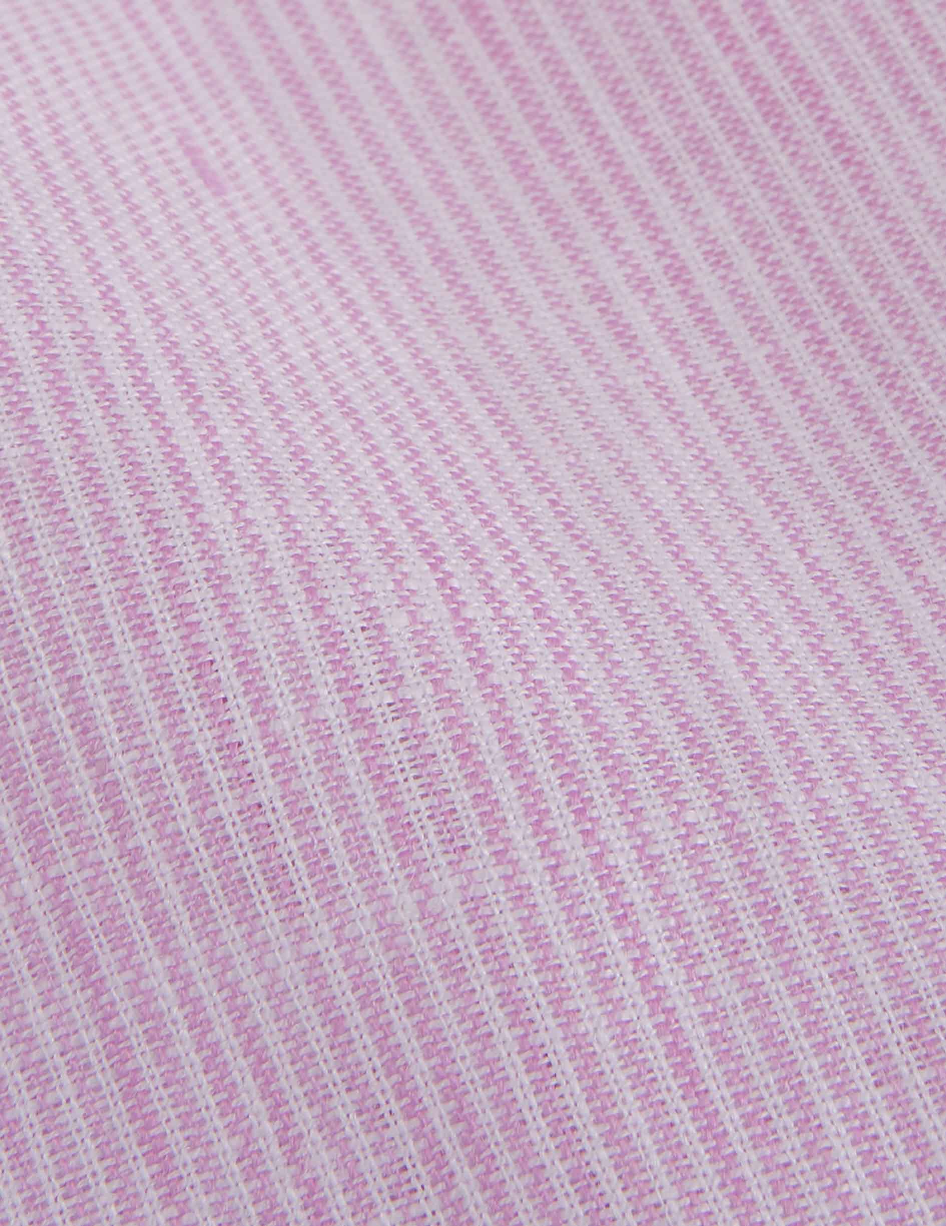 Pink striped linen Carl shirt - Linen - Open straight Collar