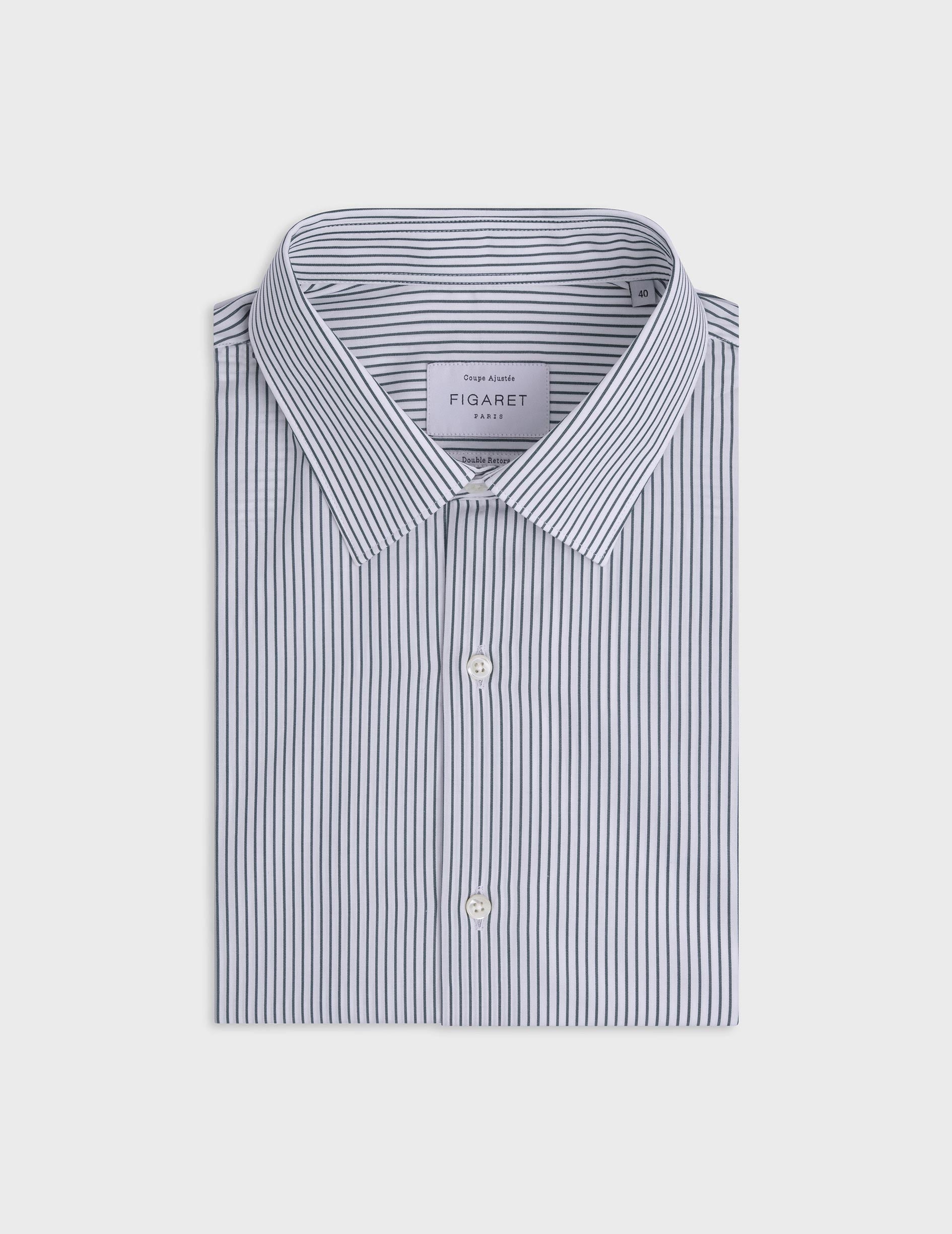Green striped fitted shirt - Poplin - Figaret Collar