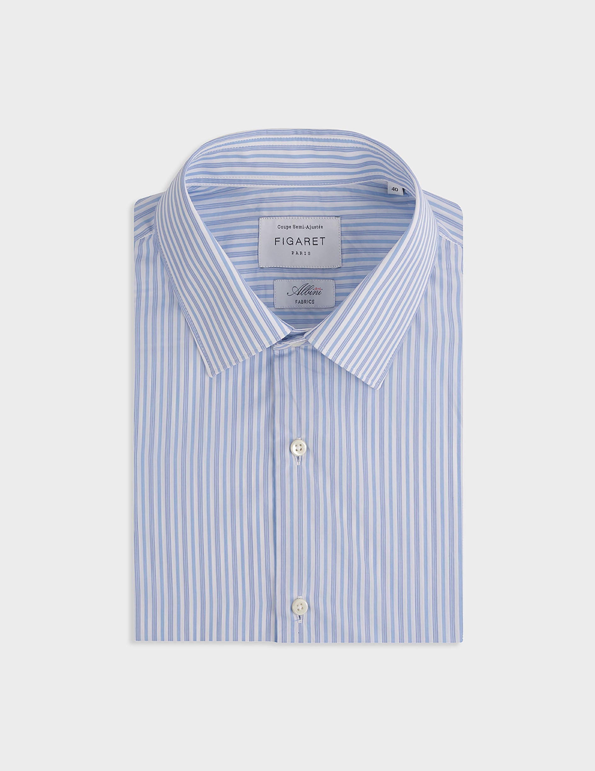 Blue striped semi-fitted shirt - Poplin - Figaret Collar