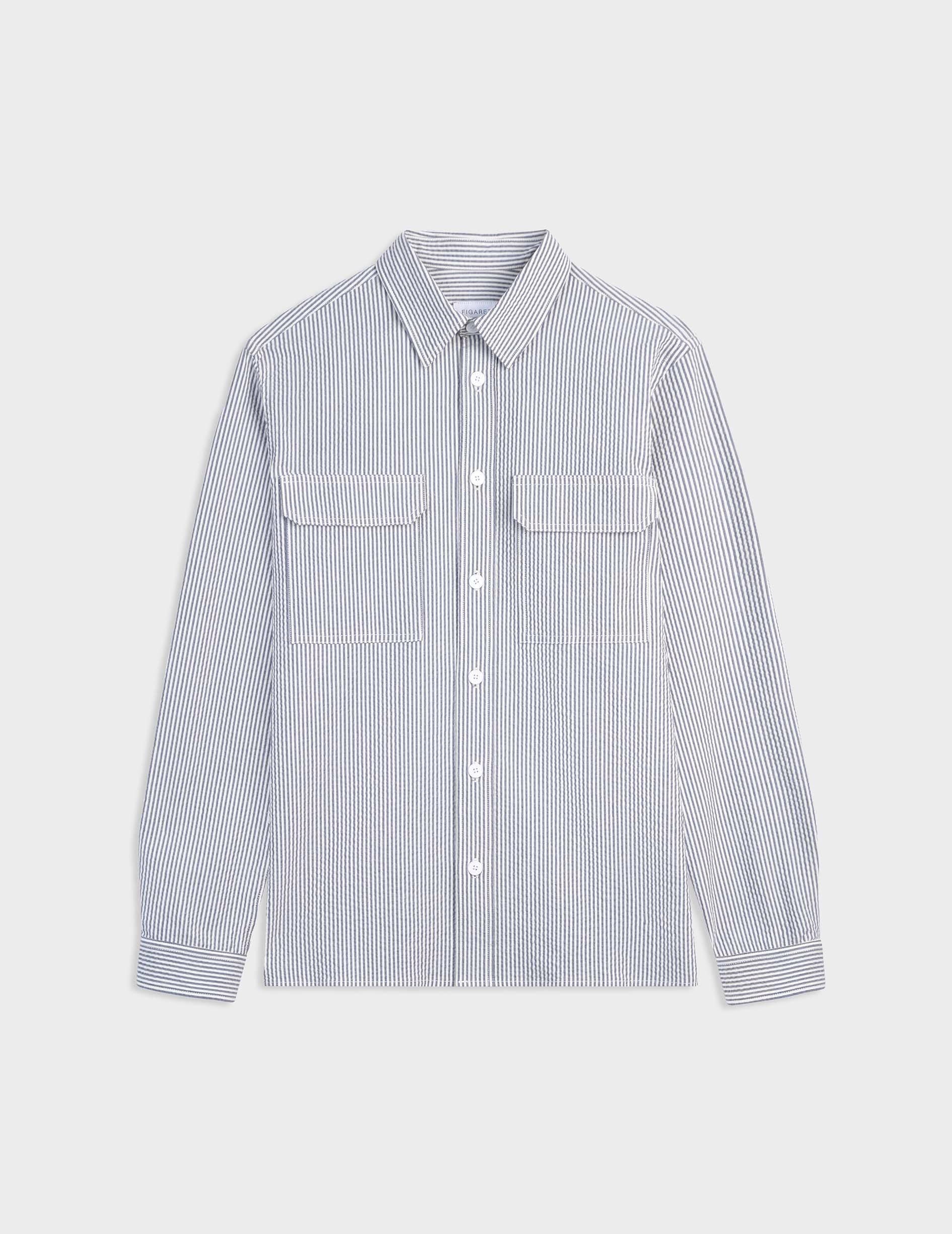 Blue striped Florian shirt - Seersucker - French Collar