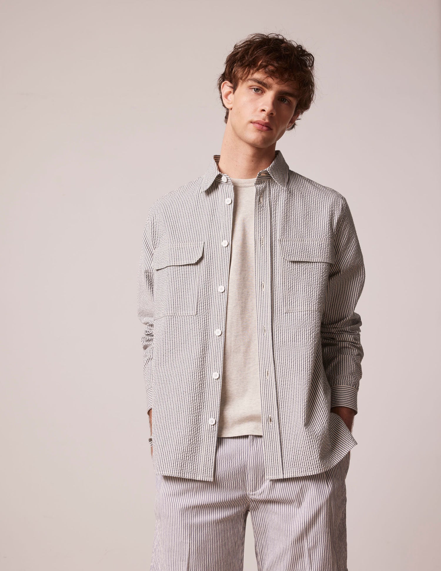 Blue striped Florian shirt - Seersucker - French Collar