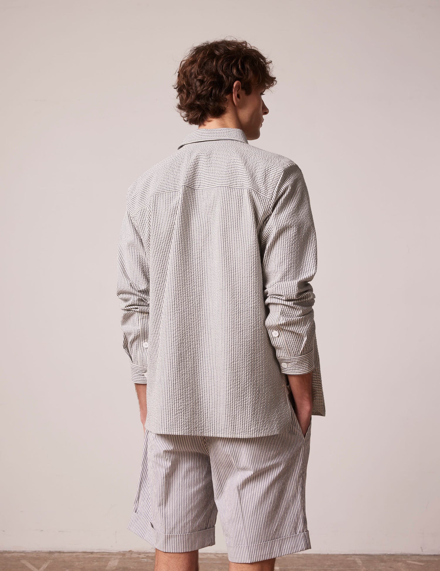 Blue striped Florian shirt - Seersucker - French Collar#2