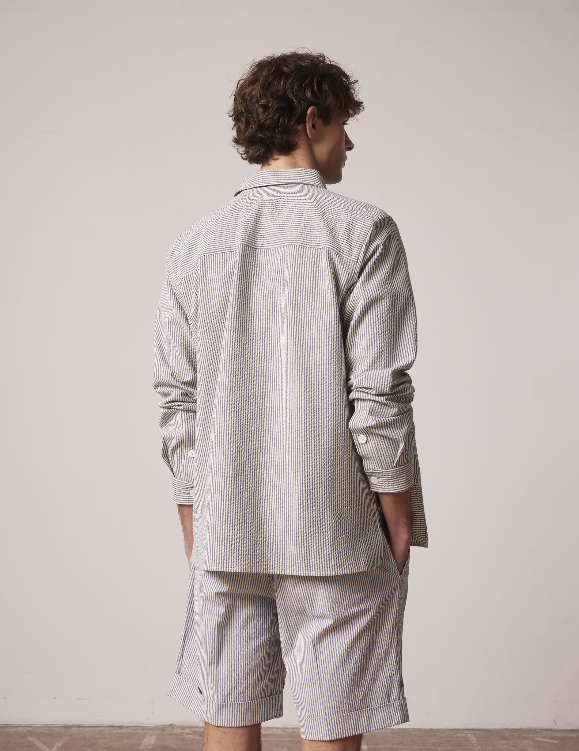 Blue striped Florian shirt - Seersucker - French Collar