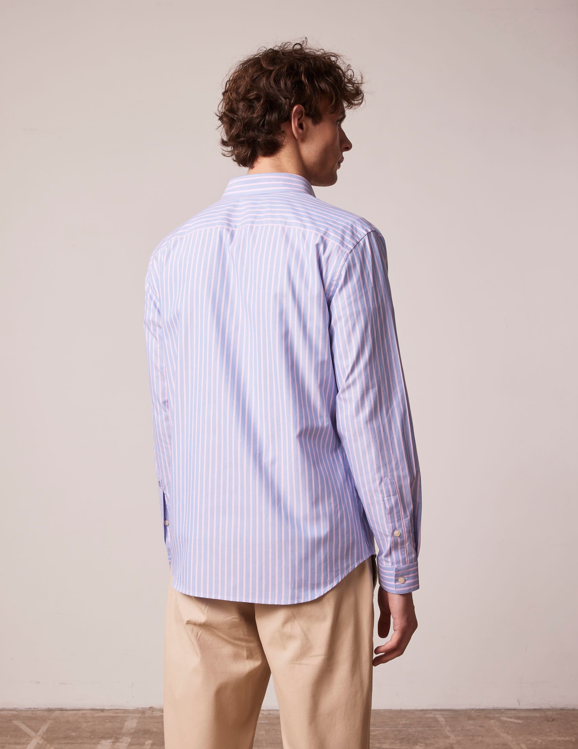 Pink striped Gaspard shirt - pin point - American Collar