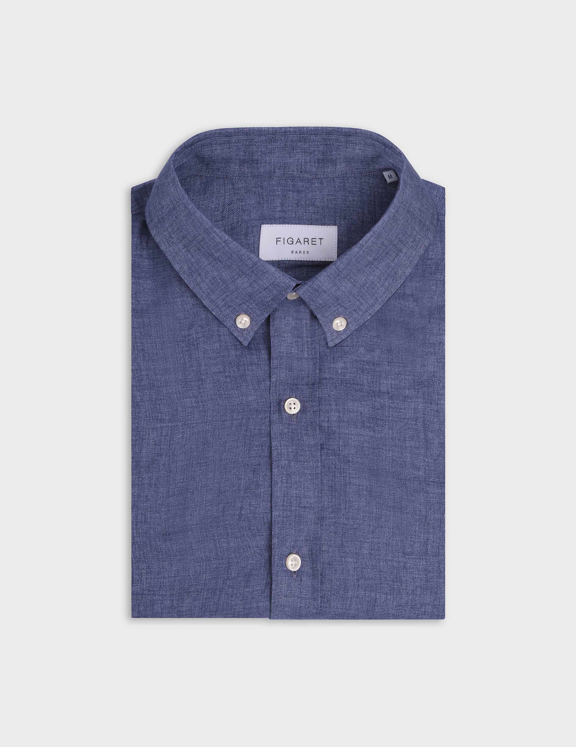 Blue linen Gaspard shirt - Linen - American Collar