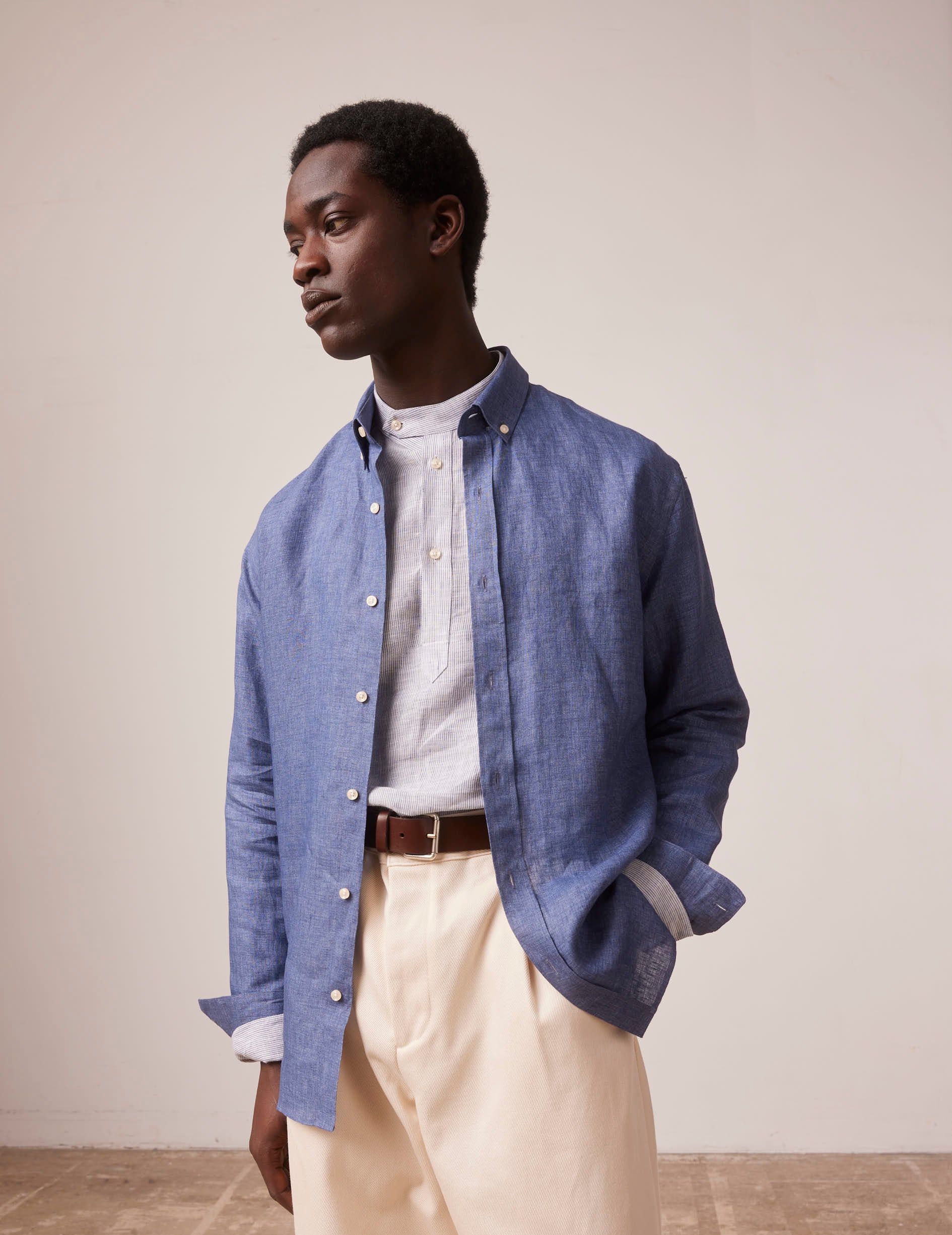 Blue linen Gaspard shirt - Linen - American Collar