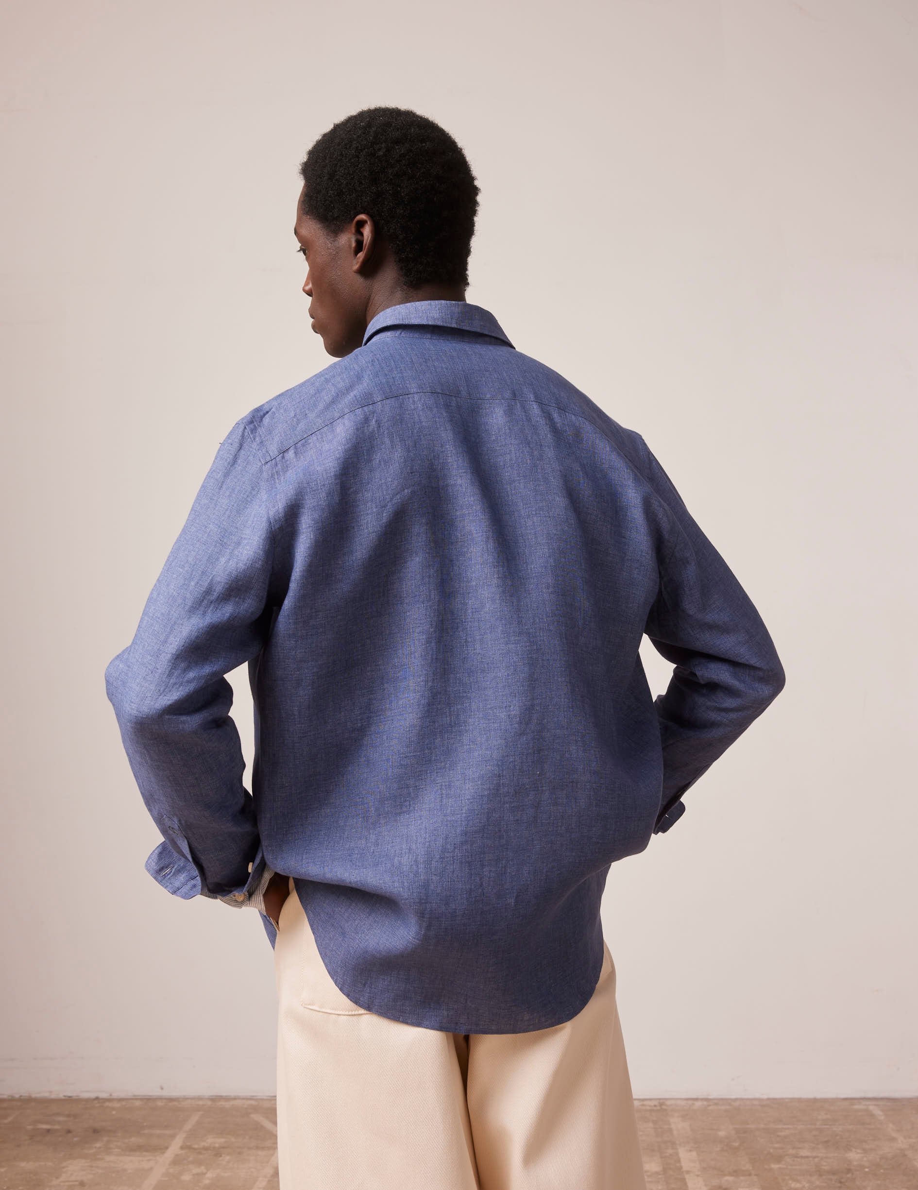Blue linen Gaspard shirt - Linen - American Collar