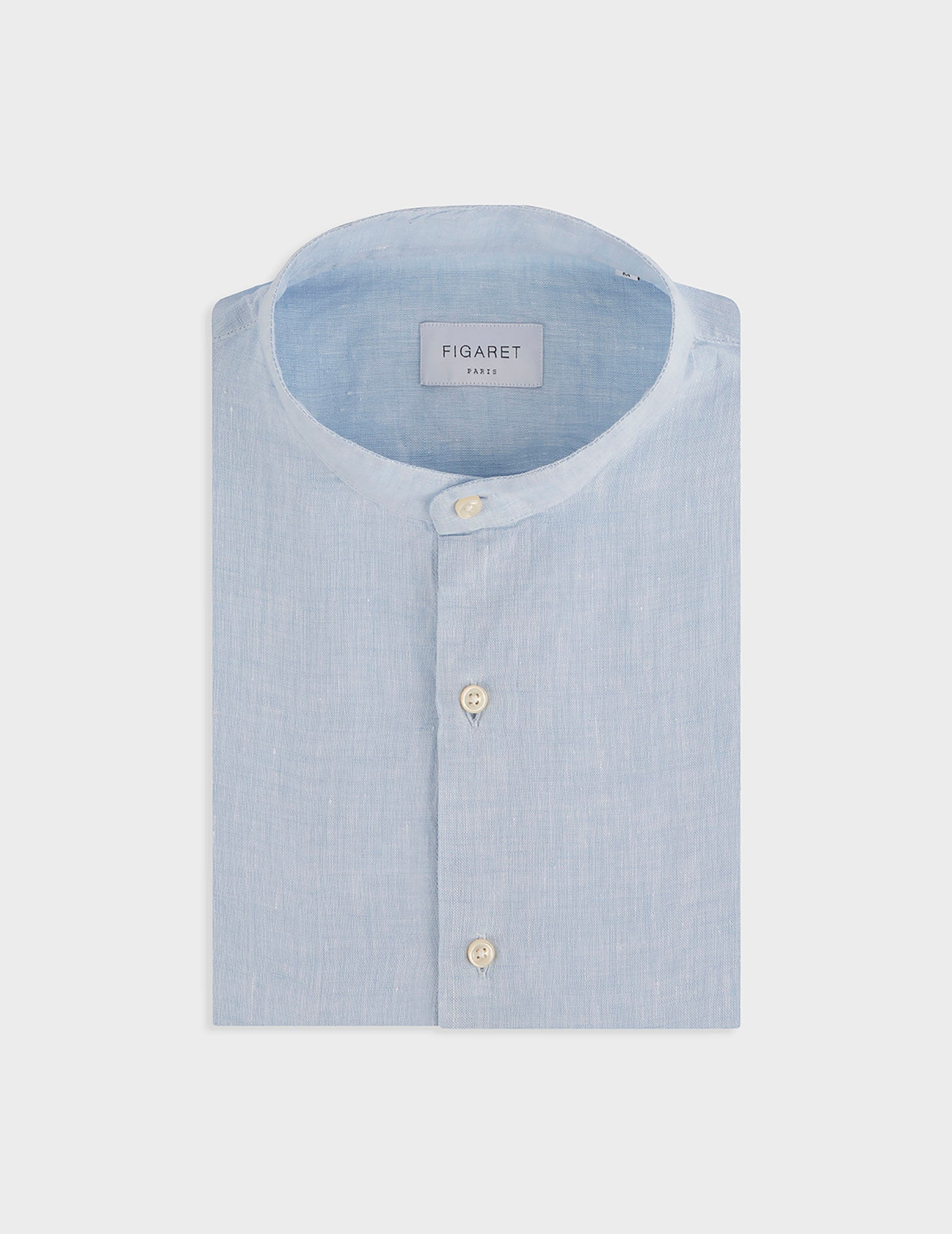 Blue linen Herwin shirt - Linen - Officer Collar