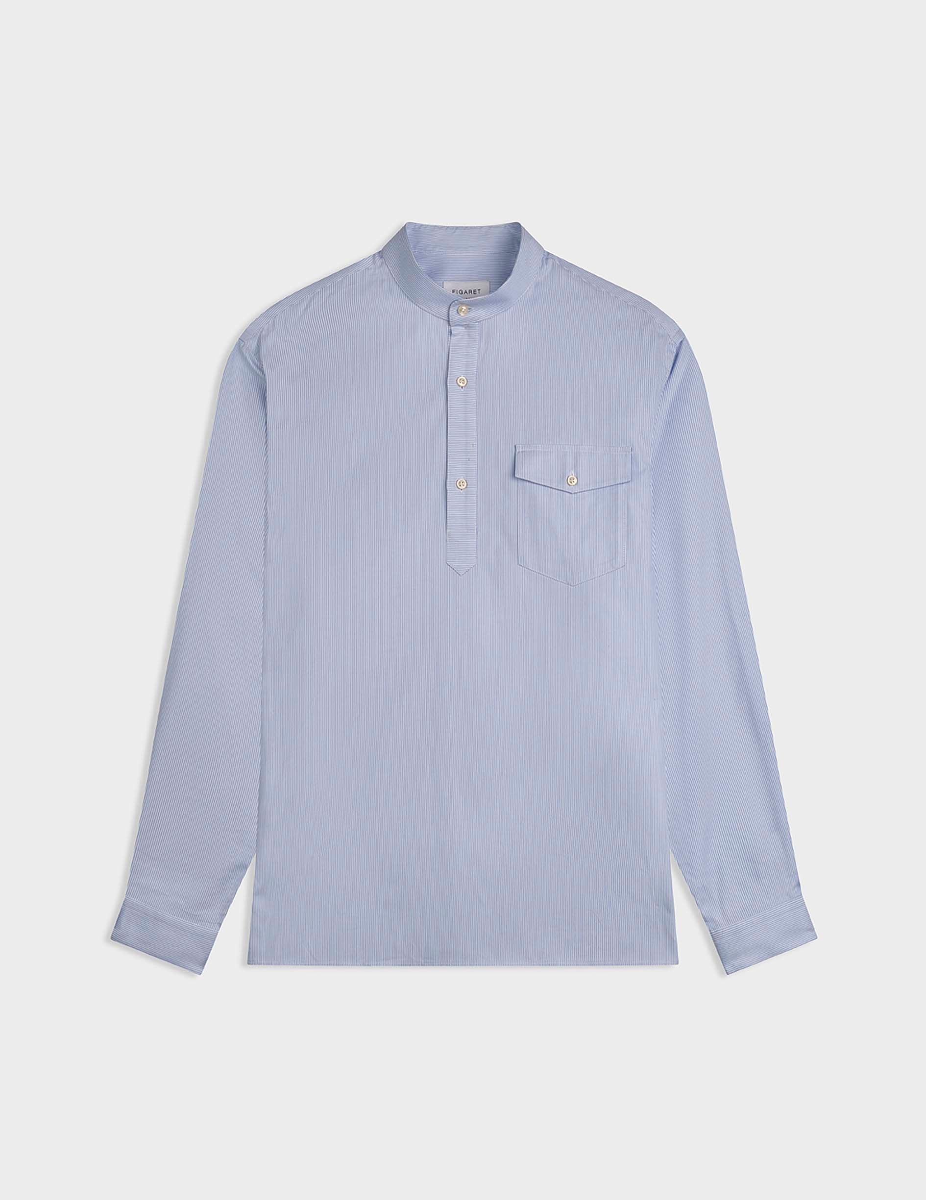 Blue striped Hilario popover shirt - Oxford - Officer Collar