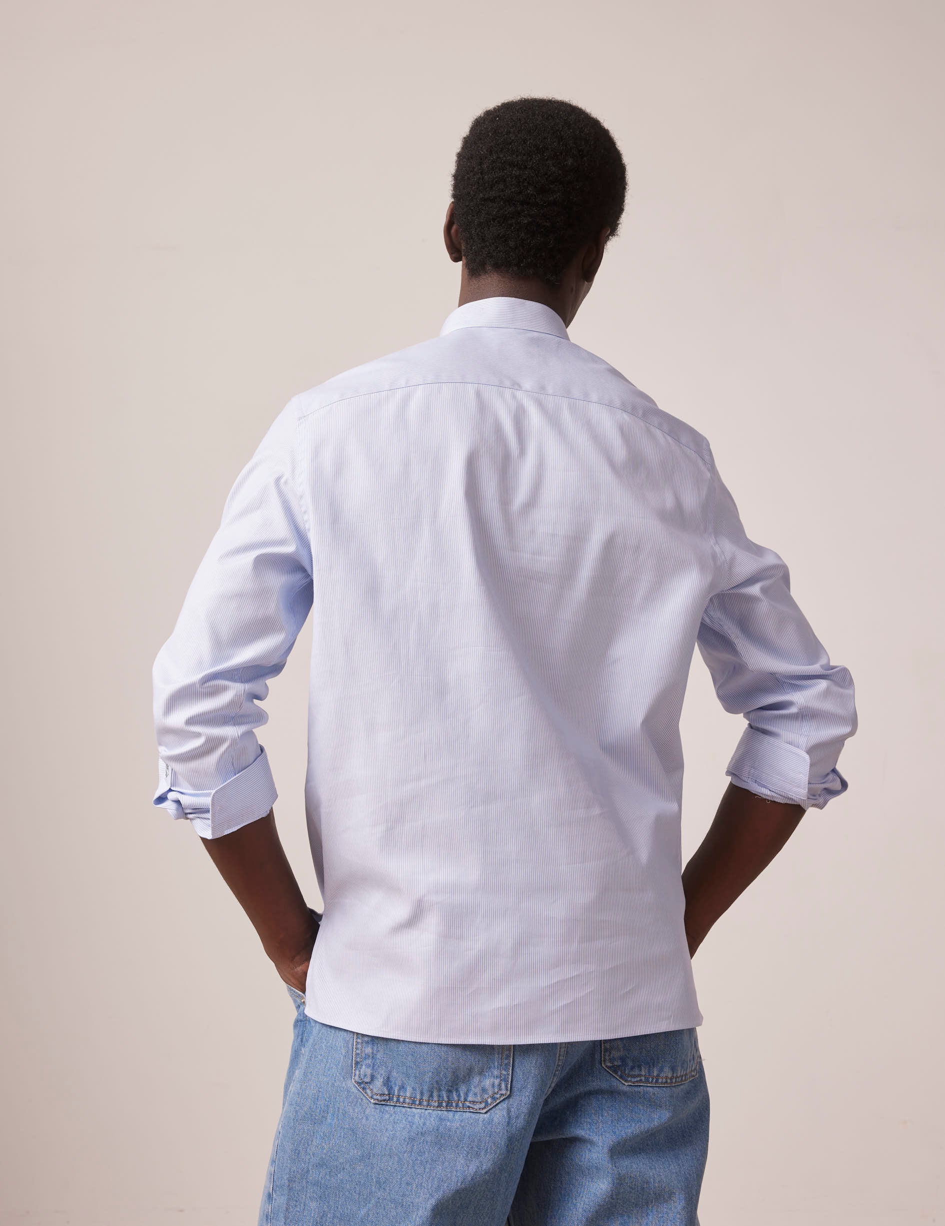 Blue striped Hilario popover shirt - Oxford - Officer Collar