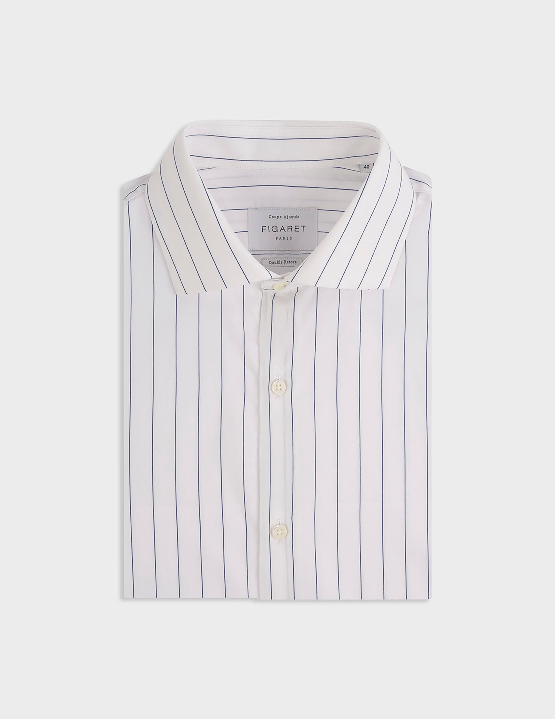 Navy blue striped fitted shirt - Poplin - Italian Collar