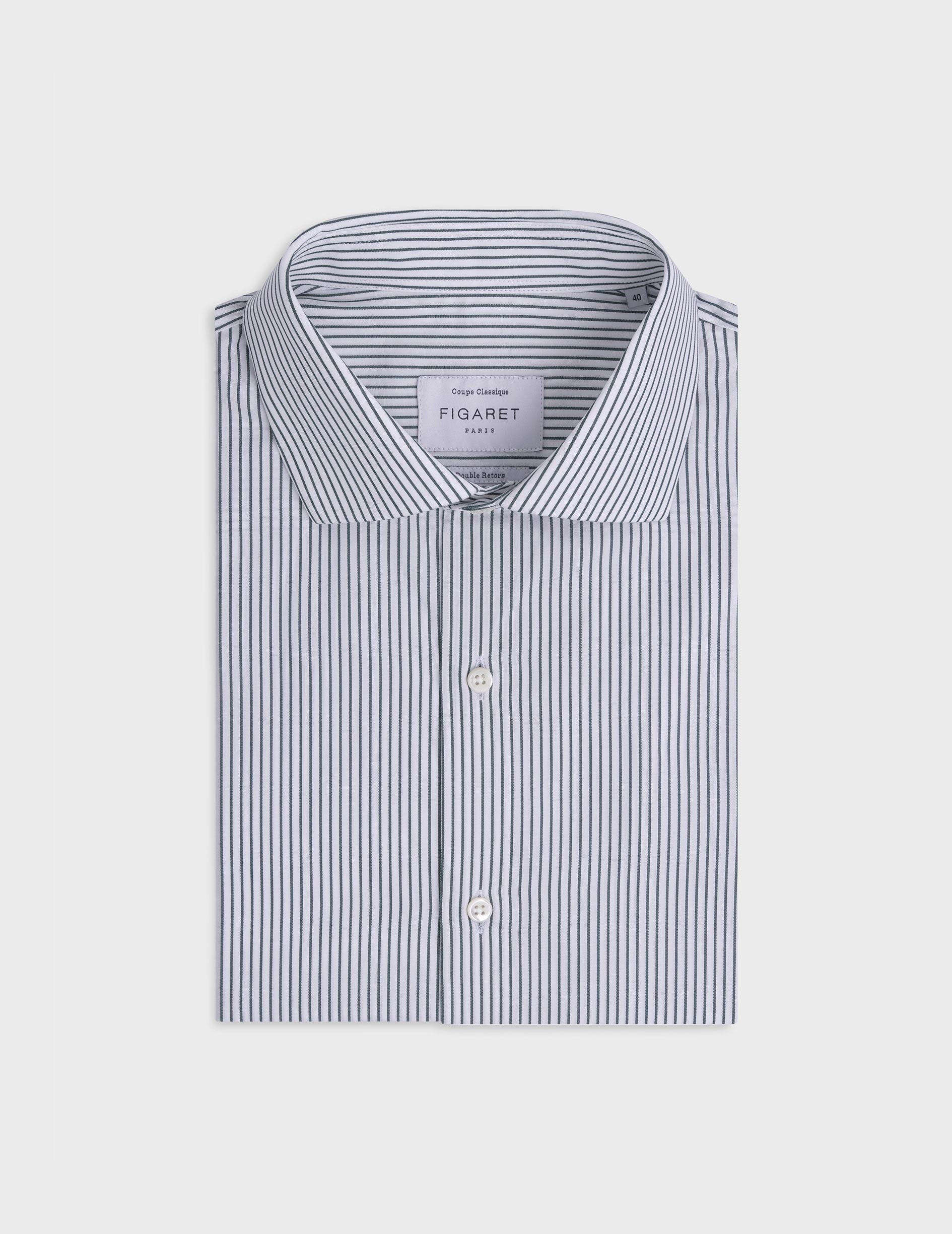 Green striped classic shirt - Poplin - Italian Collar