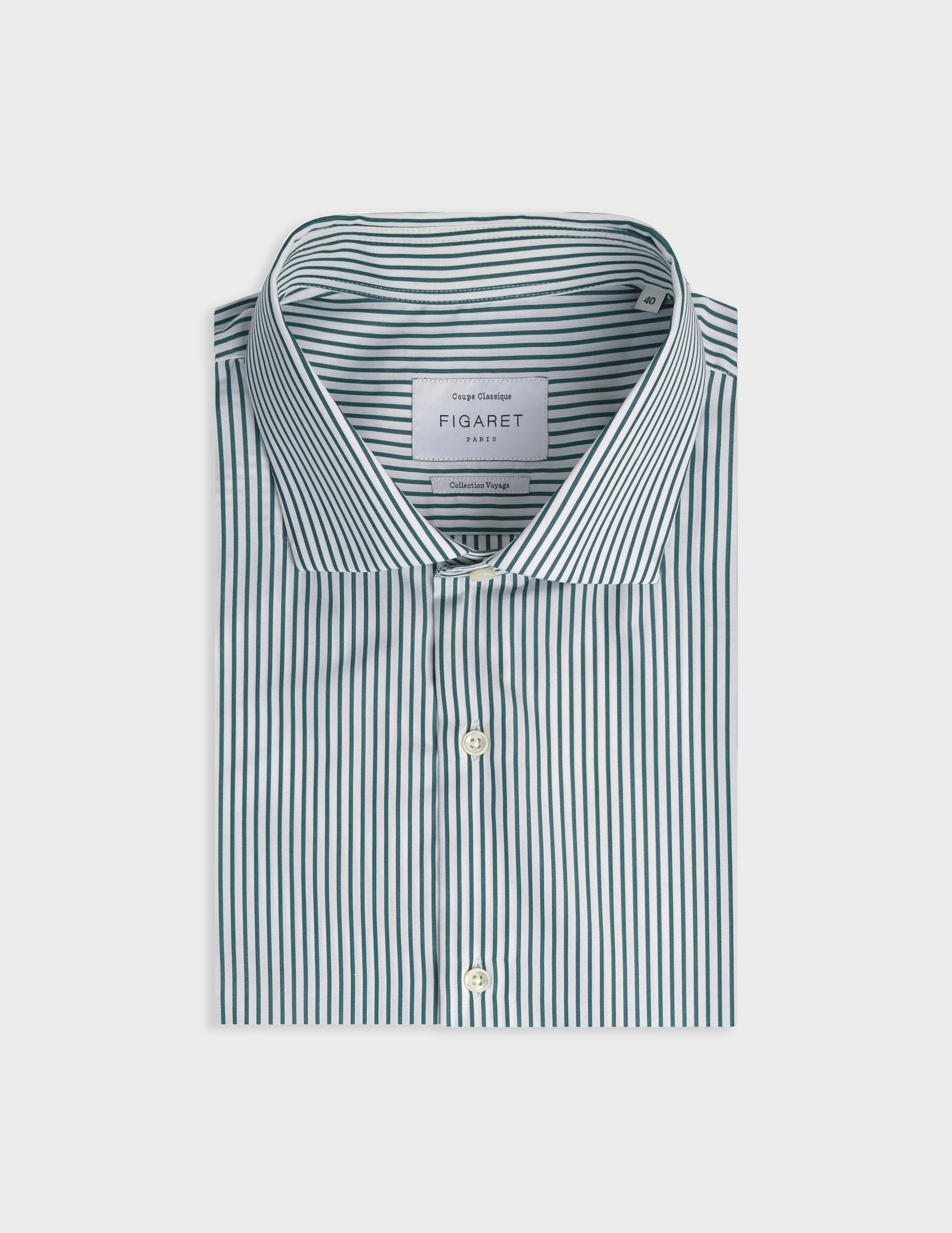 Striped green classic Wrinkle-free shirt - Poplin - Italian Collar - Easy-iron