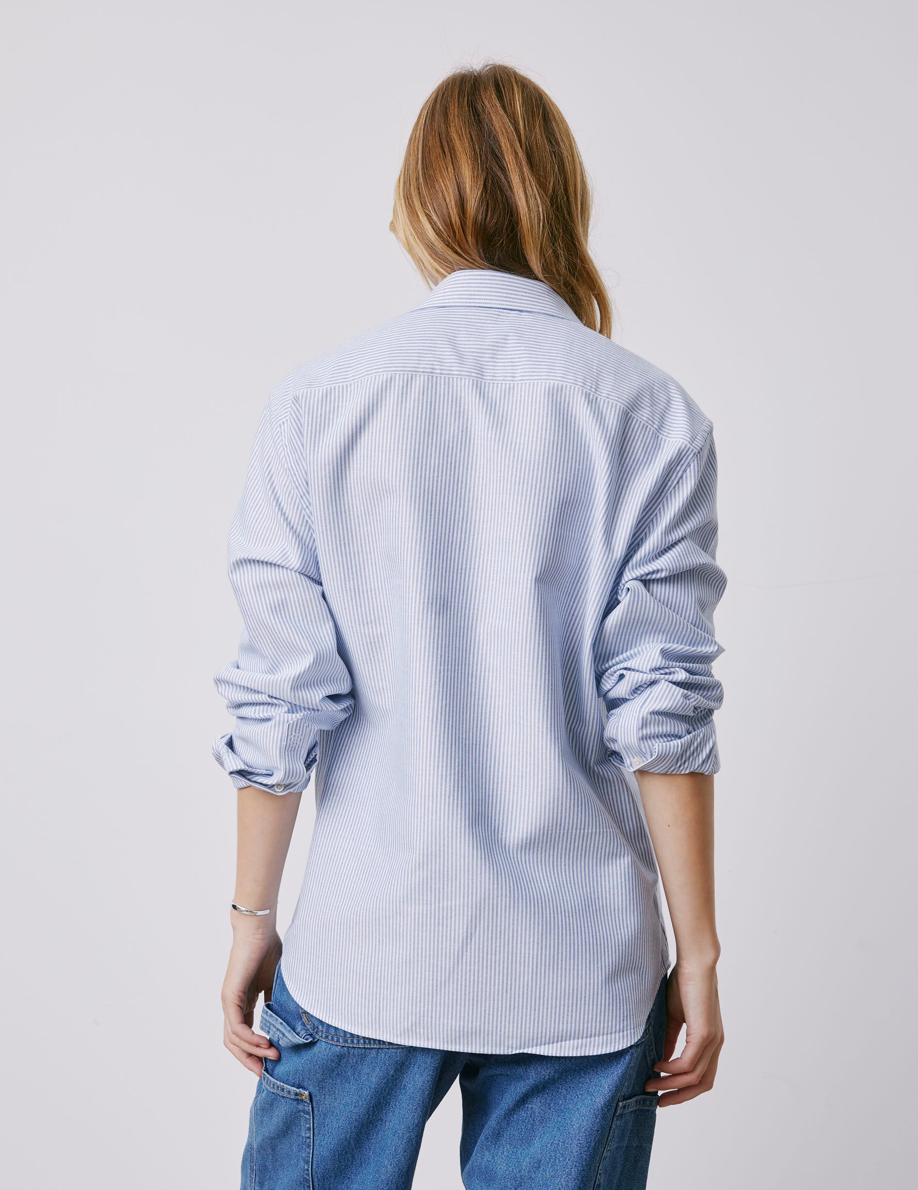 Blue Messy Nessy embroidered Club striped shirt - Oxford - Figaret Collar