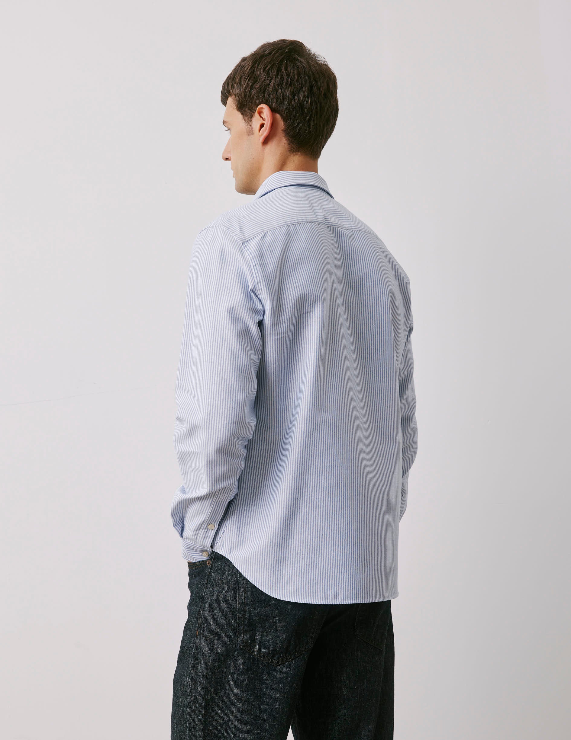 Blue Messy Nessy embroidered Club striped shirt - Oxford - Figaret Collar