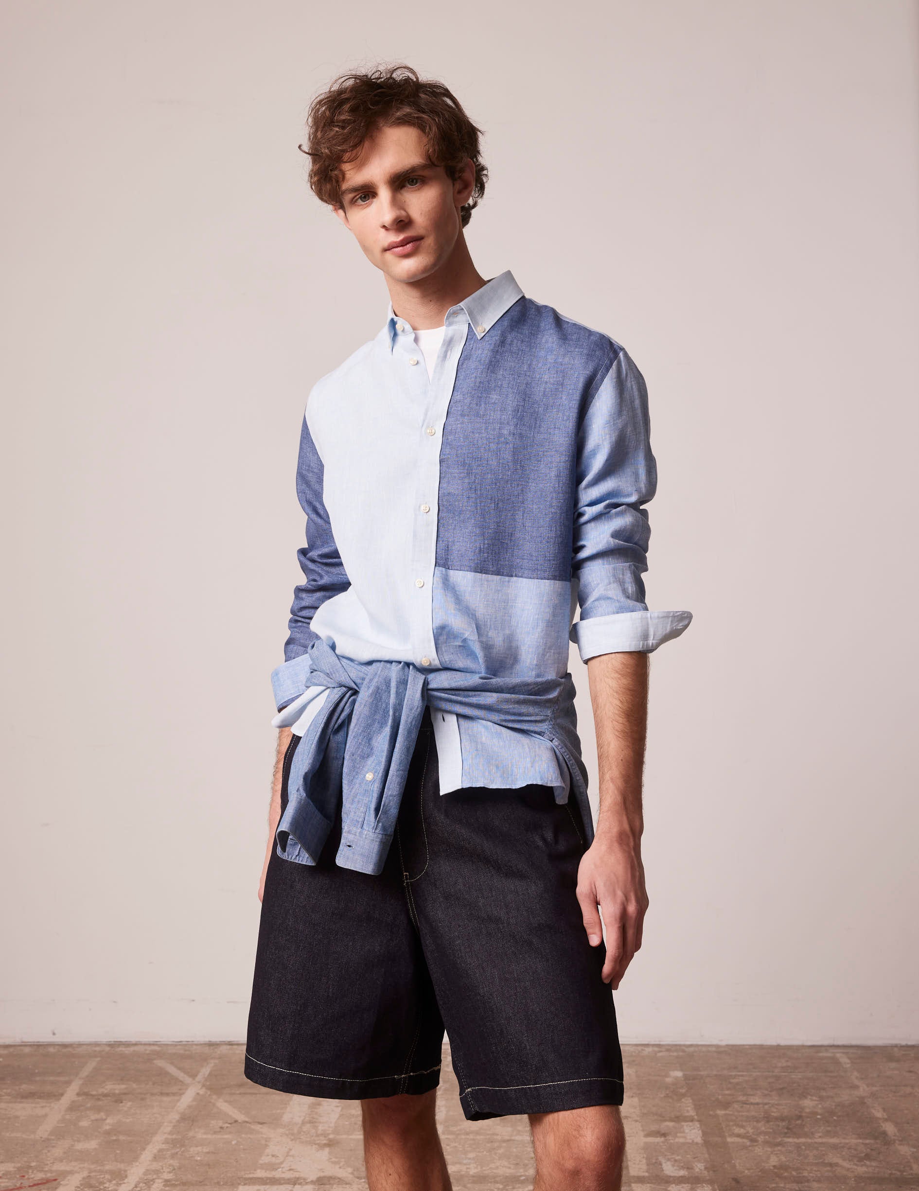 Blue linen Harry Fun shirt - Linen - American Collar