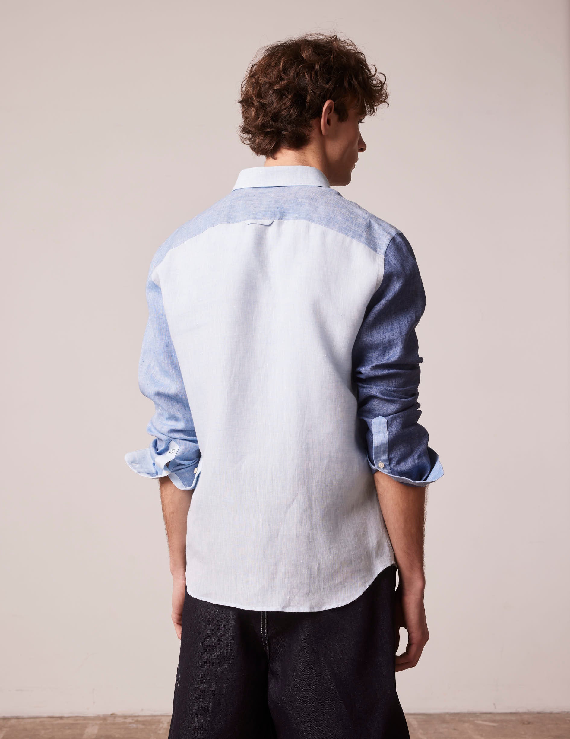 Blue linen Harry Fun shirt - Linen - American Collar