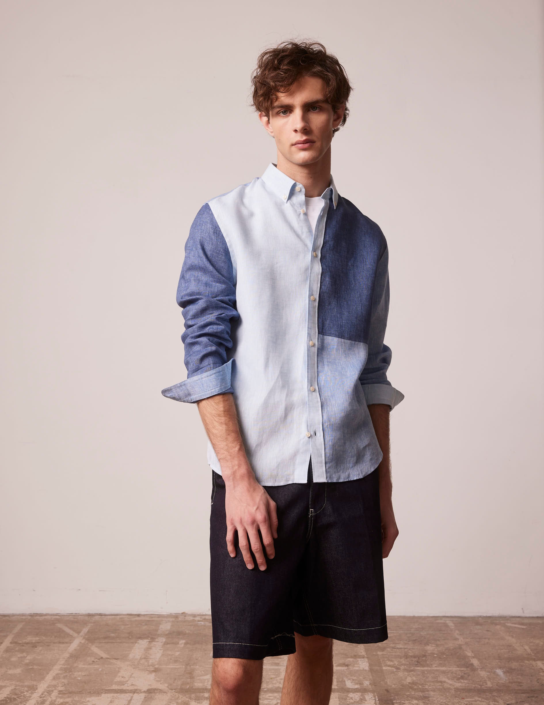 Blue linen Harry Fun shirt - Linen - American Collar