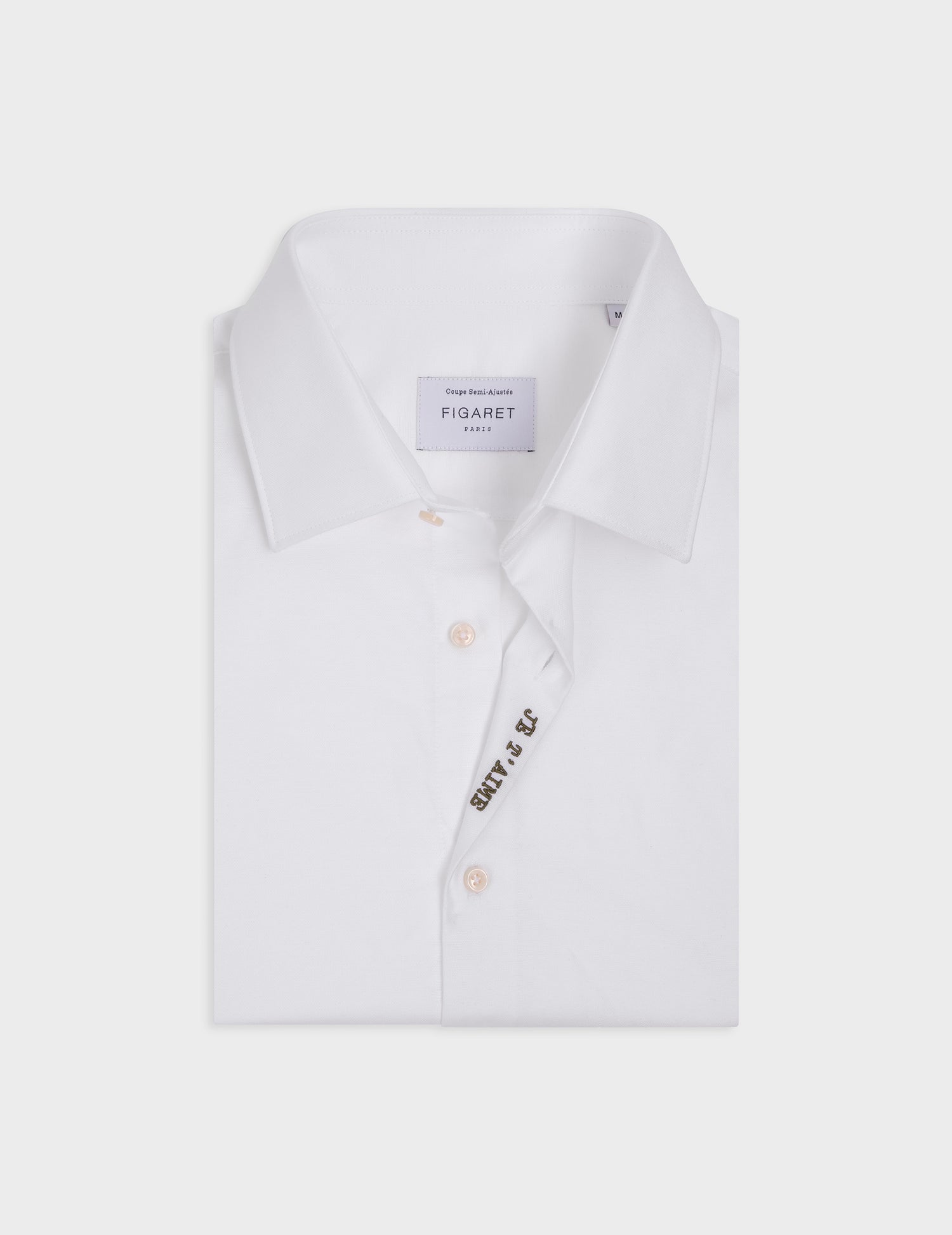 Unisex White "Je t'aime" shirt - Oxford - Figaret Collar#8