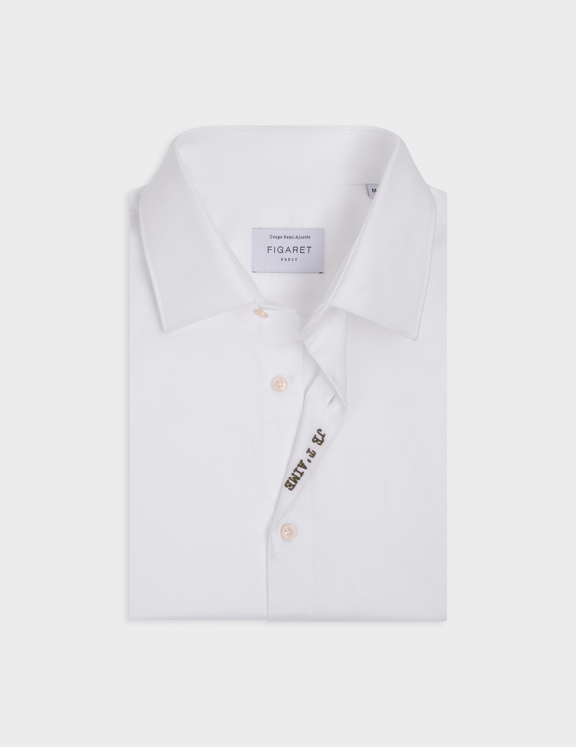 Unisex White "Je t'aime" shirt - Oxford - Figaret Collar