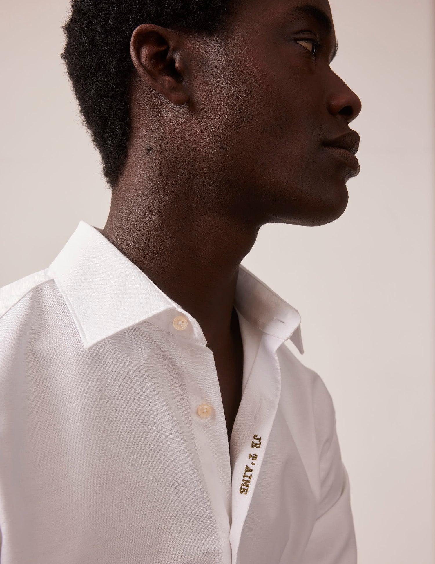 Unisex White "Je t'aime" shirt - Oxford - Figaret Collar#5