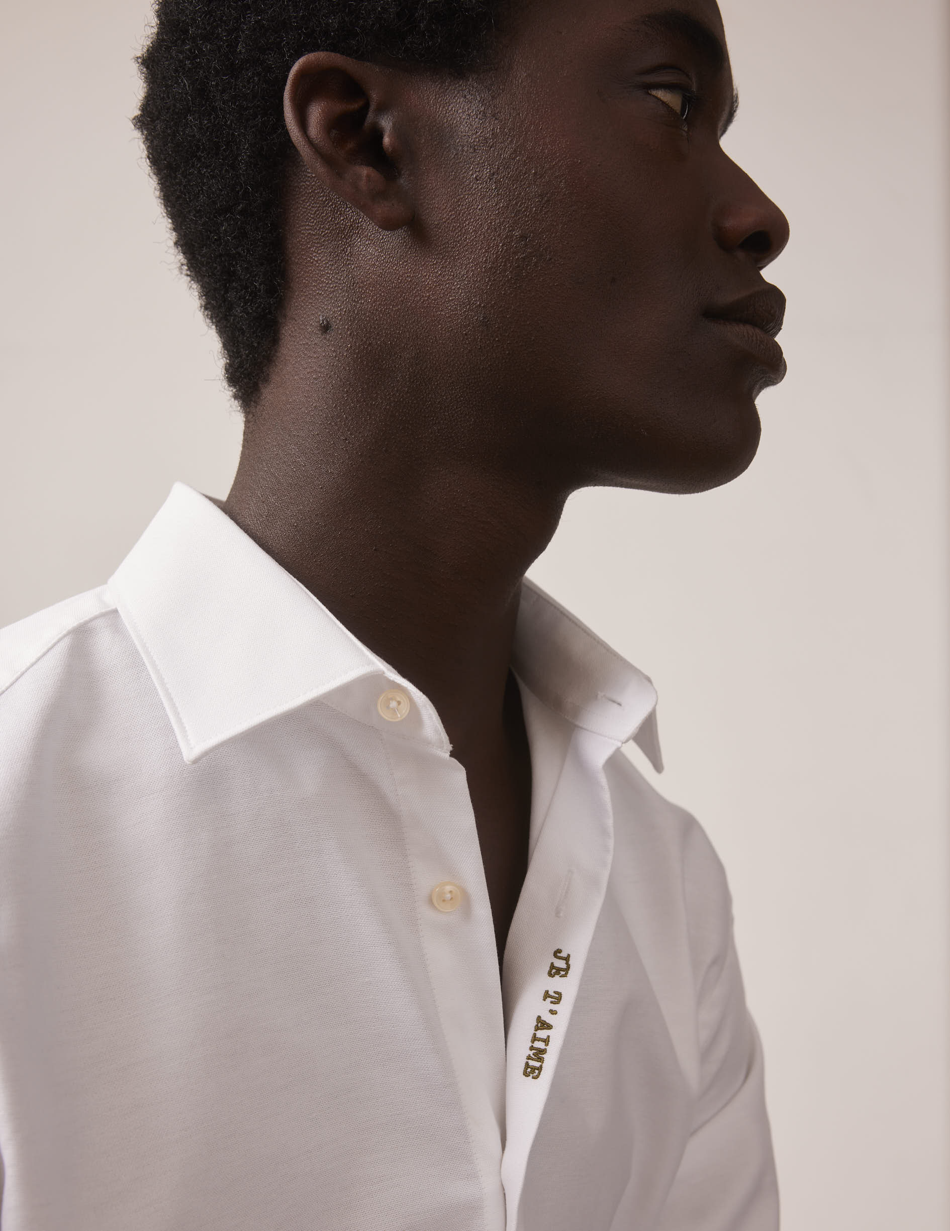 Unisex White "Je t'aime" shirt - Oxford - Figaret Collar