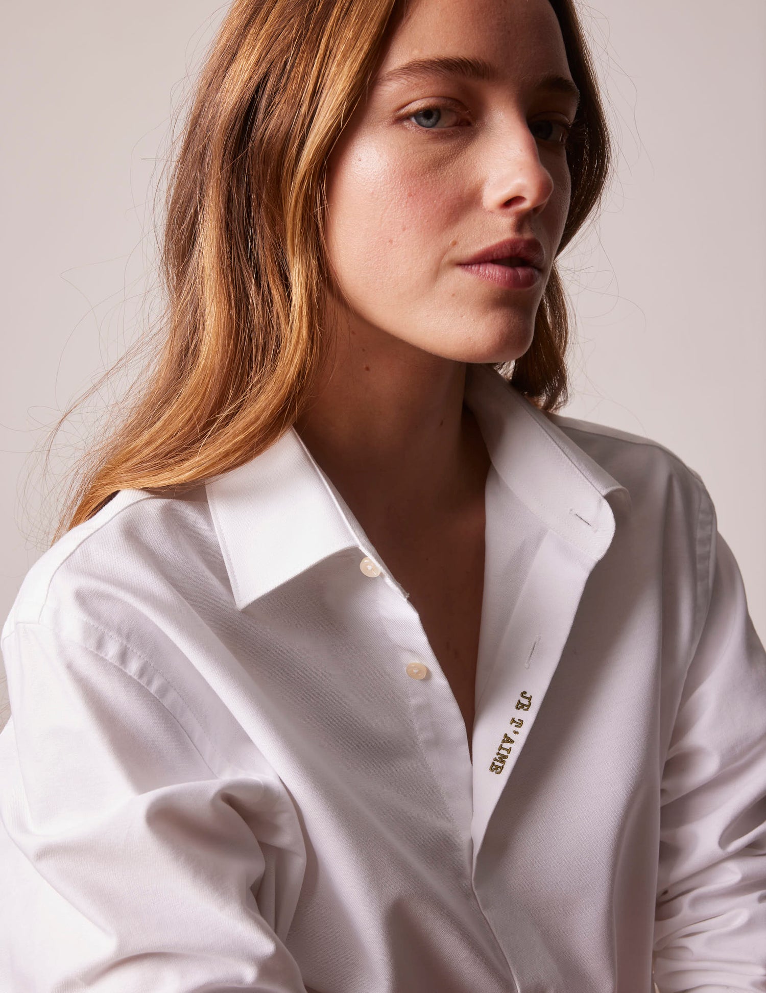 Unisex White "Je t'aime" shirt - Oxford - Figaret Collar#2