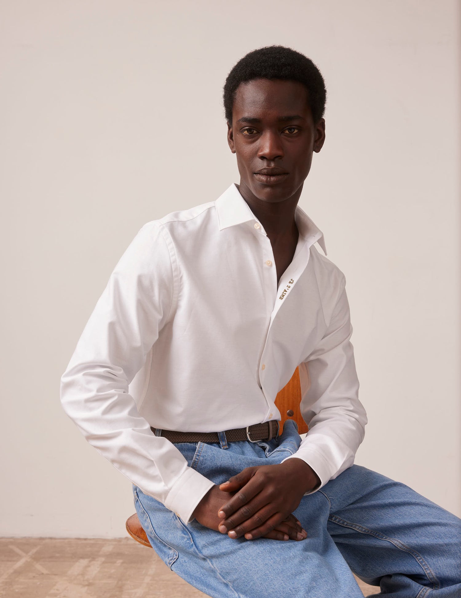 Unisex White "Je t'aime" shirt - Oxford - Figaret Collar#6