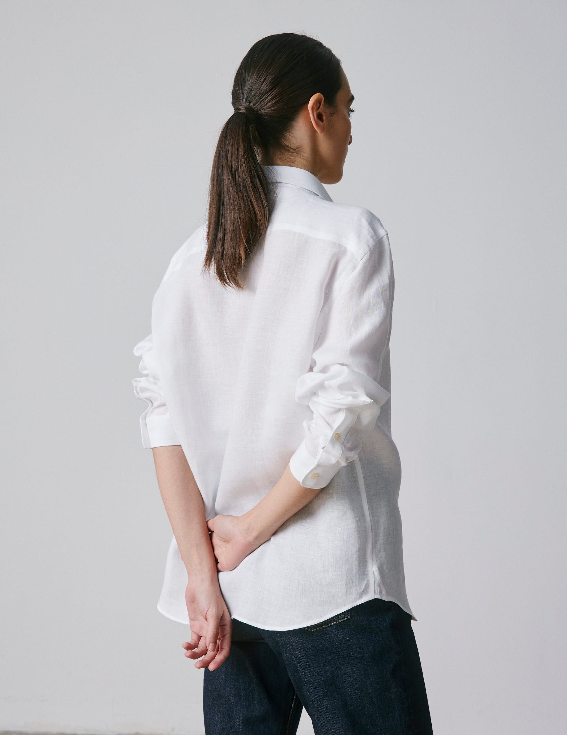 Unisex White linen "Je t'aime" shirt - Linen - Figaret Collar