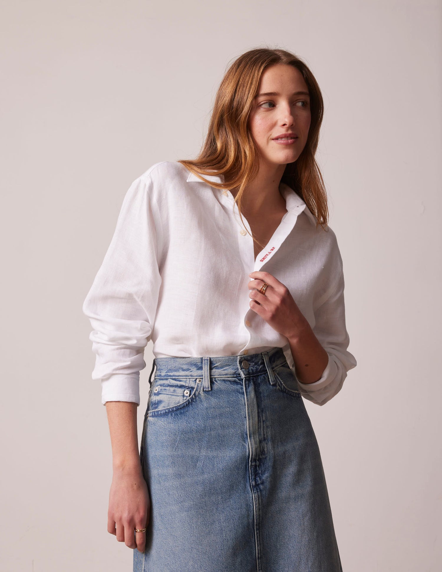 Unisex White linen "Je t'aime" shirt - Linen - Figaret Collar#3